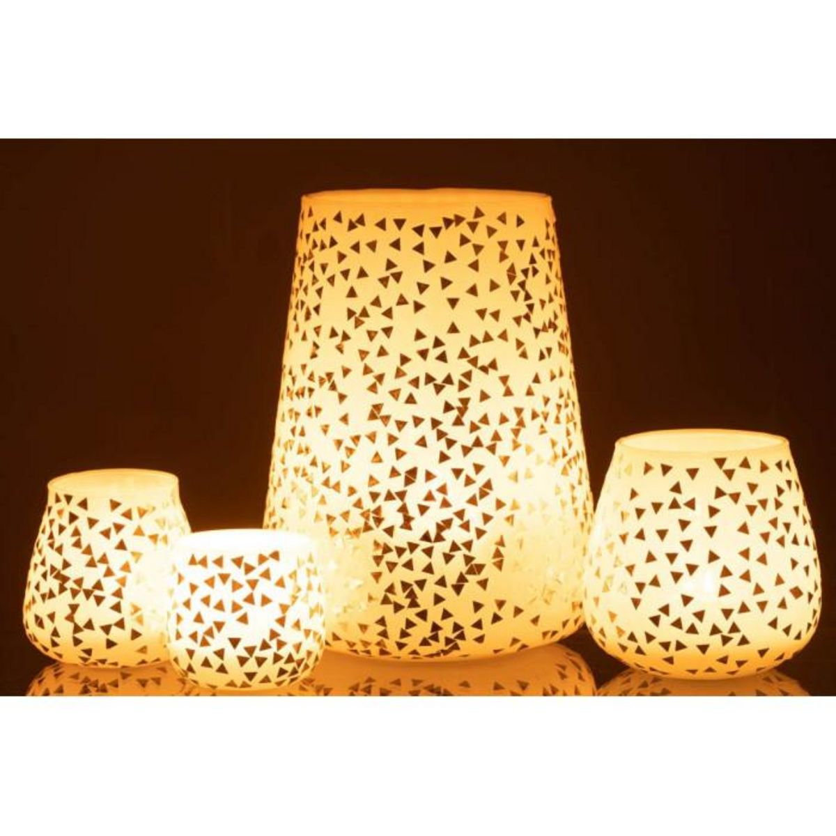 Paris Prix Photophore en Verre  Triangle  23cm Blanc & Or