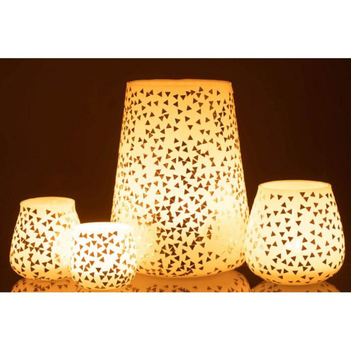 Paris Prix Photophore en Verre  Triangle  23cm Blanc & Or