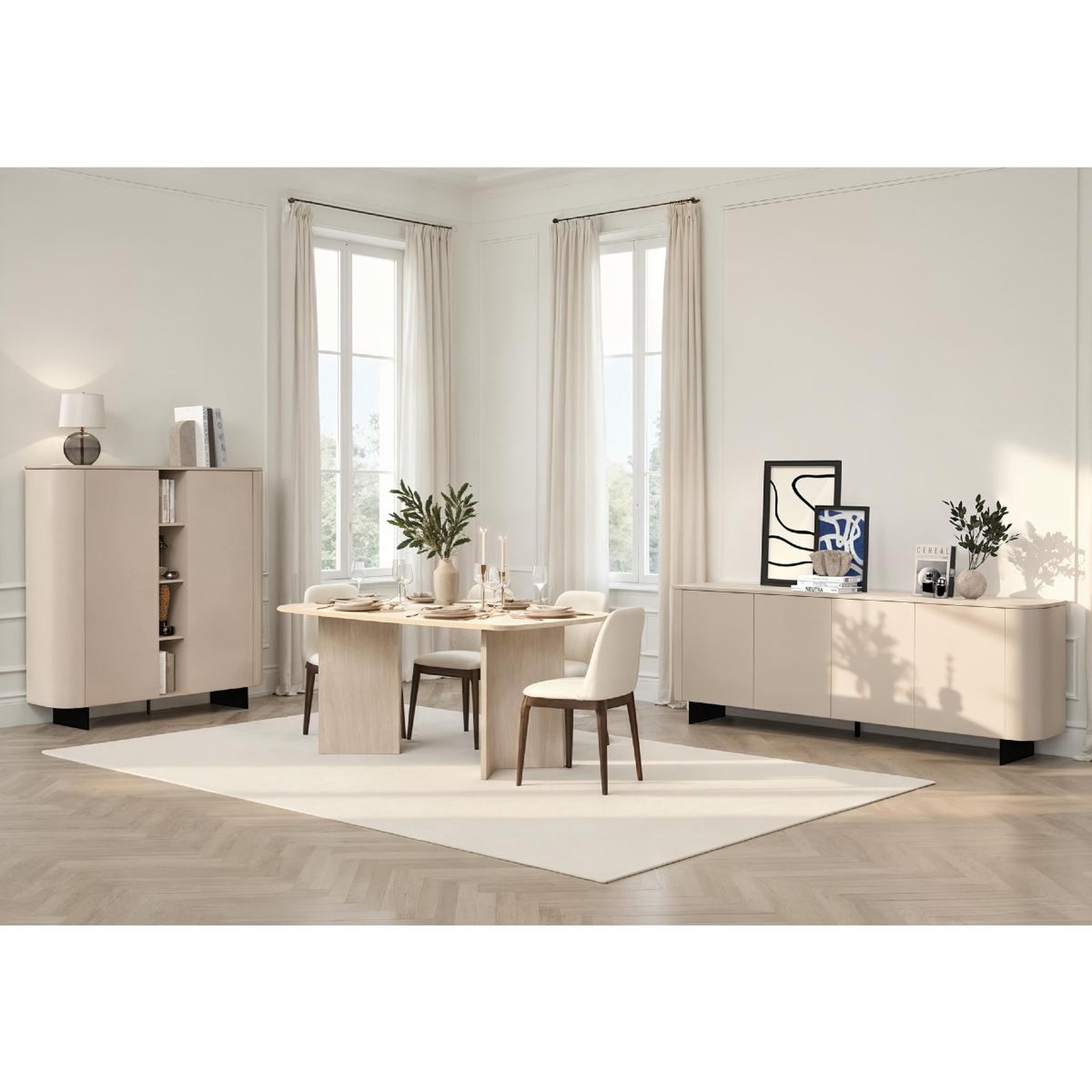Voir la diapositive 4 : JLC KREATION Buffet haut moderne 2 portes beige cachemire isabela