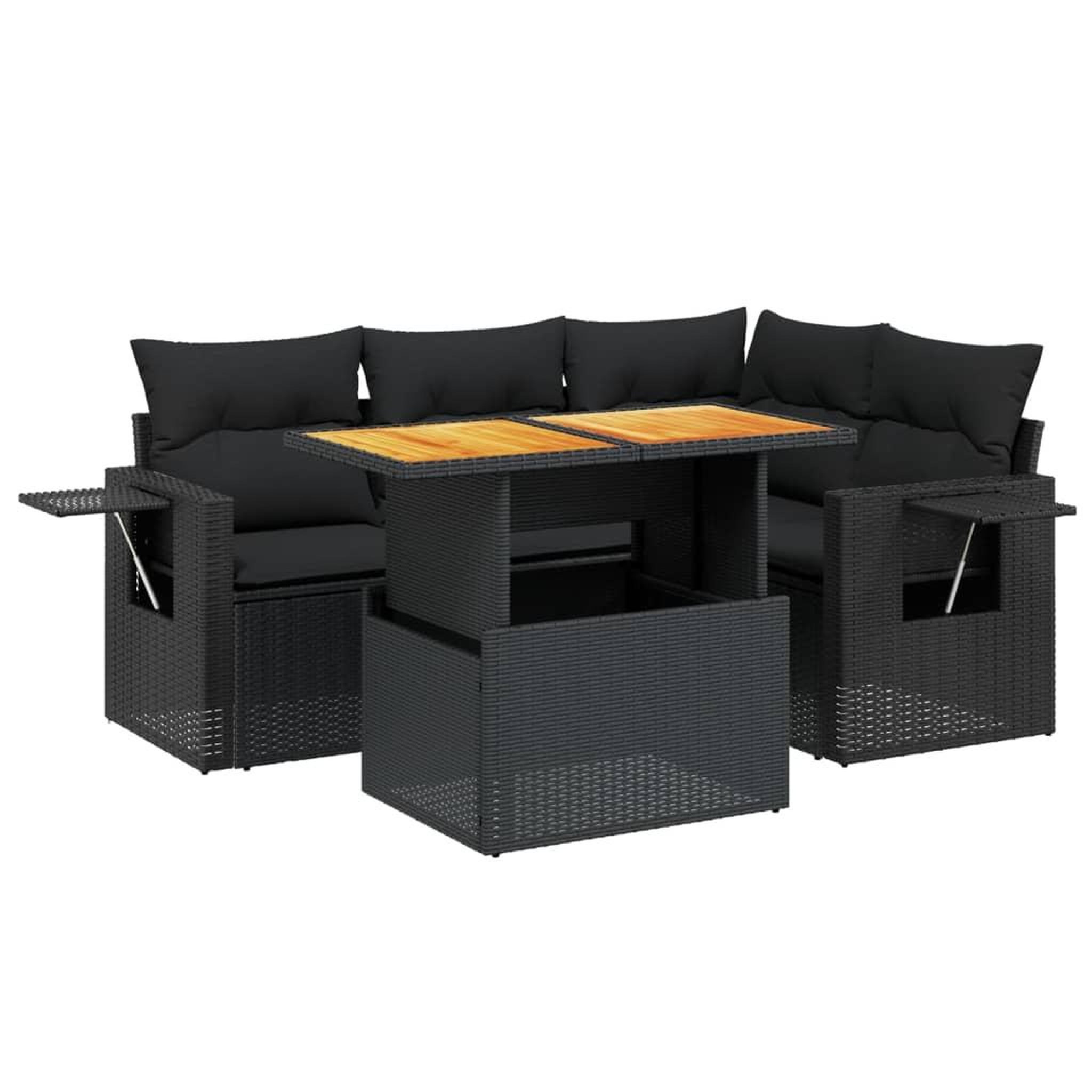 Voir la diapositive 2 : VIDAXL Salon de jardin 5 pcs avec coussins noir resine tressee