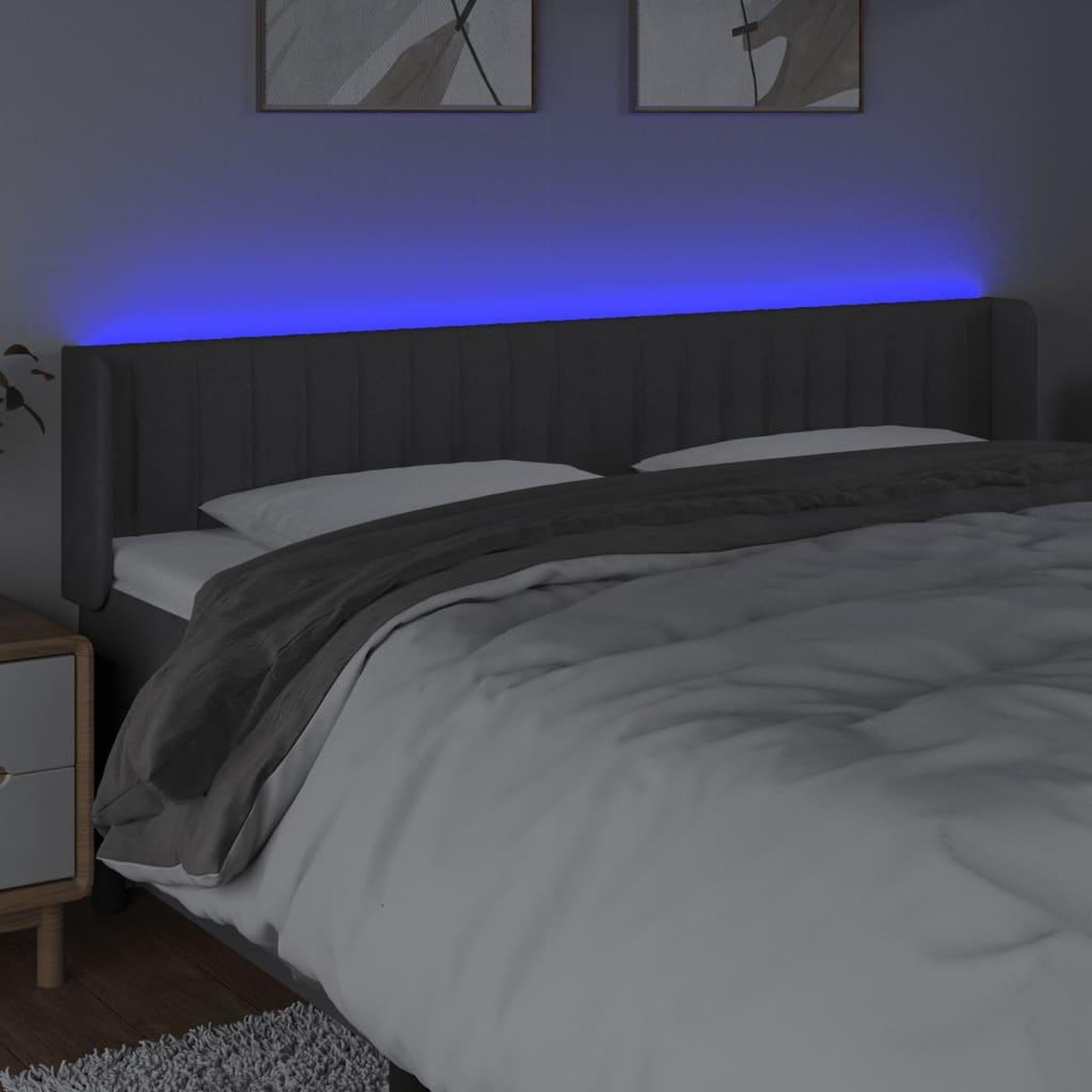 Voir la diapositive 4 : VIDAXL Tete de lit a LED Gris fonce 163x16x78/88 cm Tissu