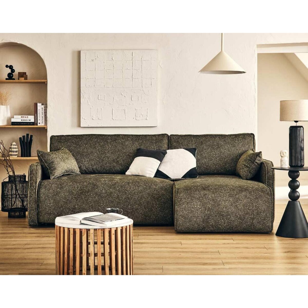 LISA DESIGN Apolline - canapé d'angle réversible 4 places convertible avec coffres en tissu moucheté