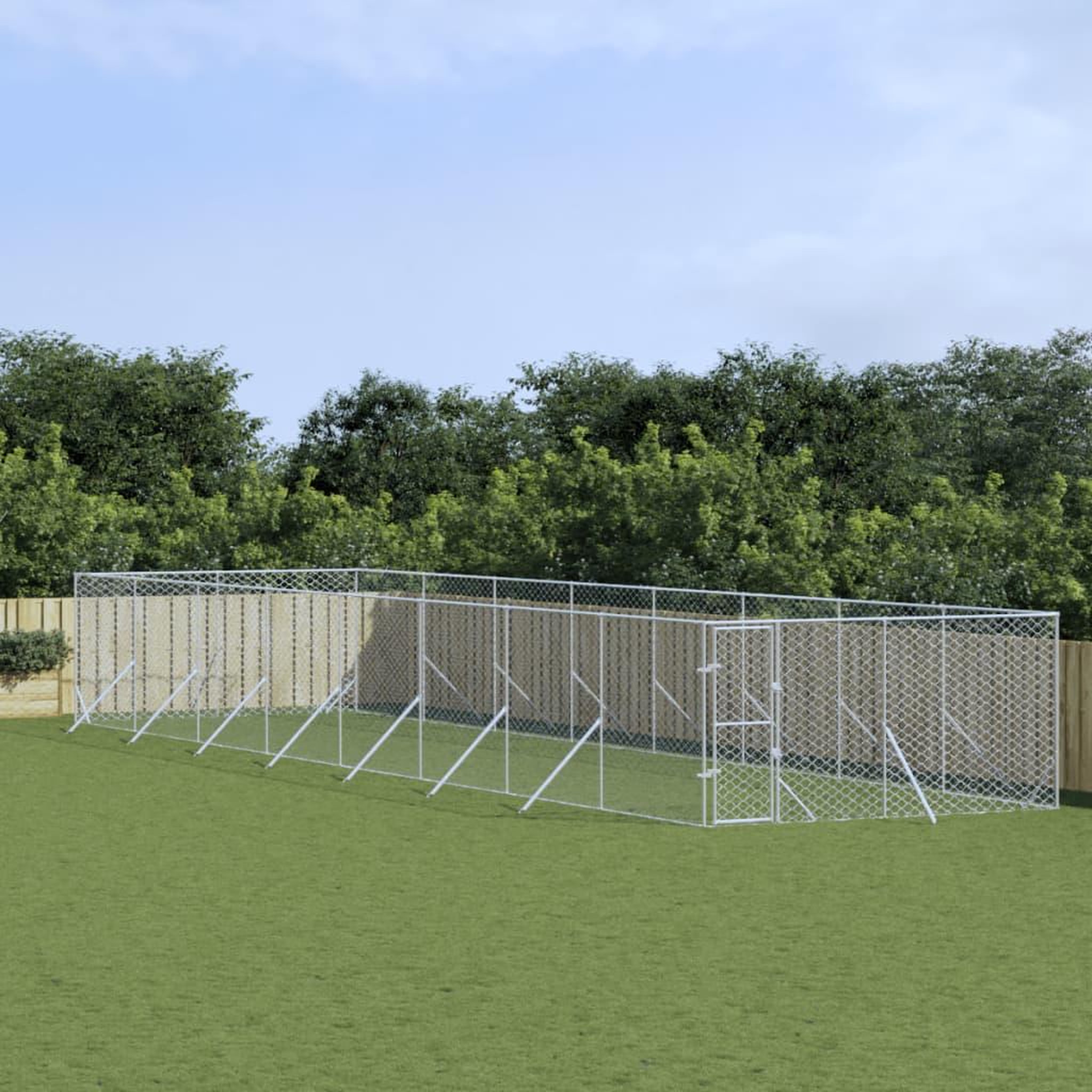 VIDAXL Chenil d'exterieur pour chiens argente 4x16x2 m acier galvanise