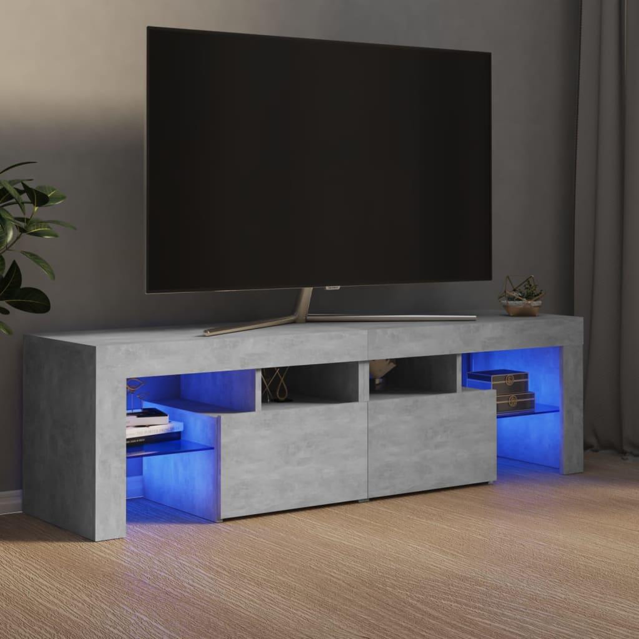 Voir la diapositive 1 : VIDAXL Meuble TV avec lumieres LED Gris beton 140x36,5x40 cm