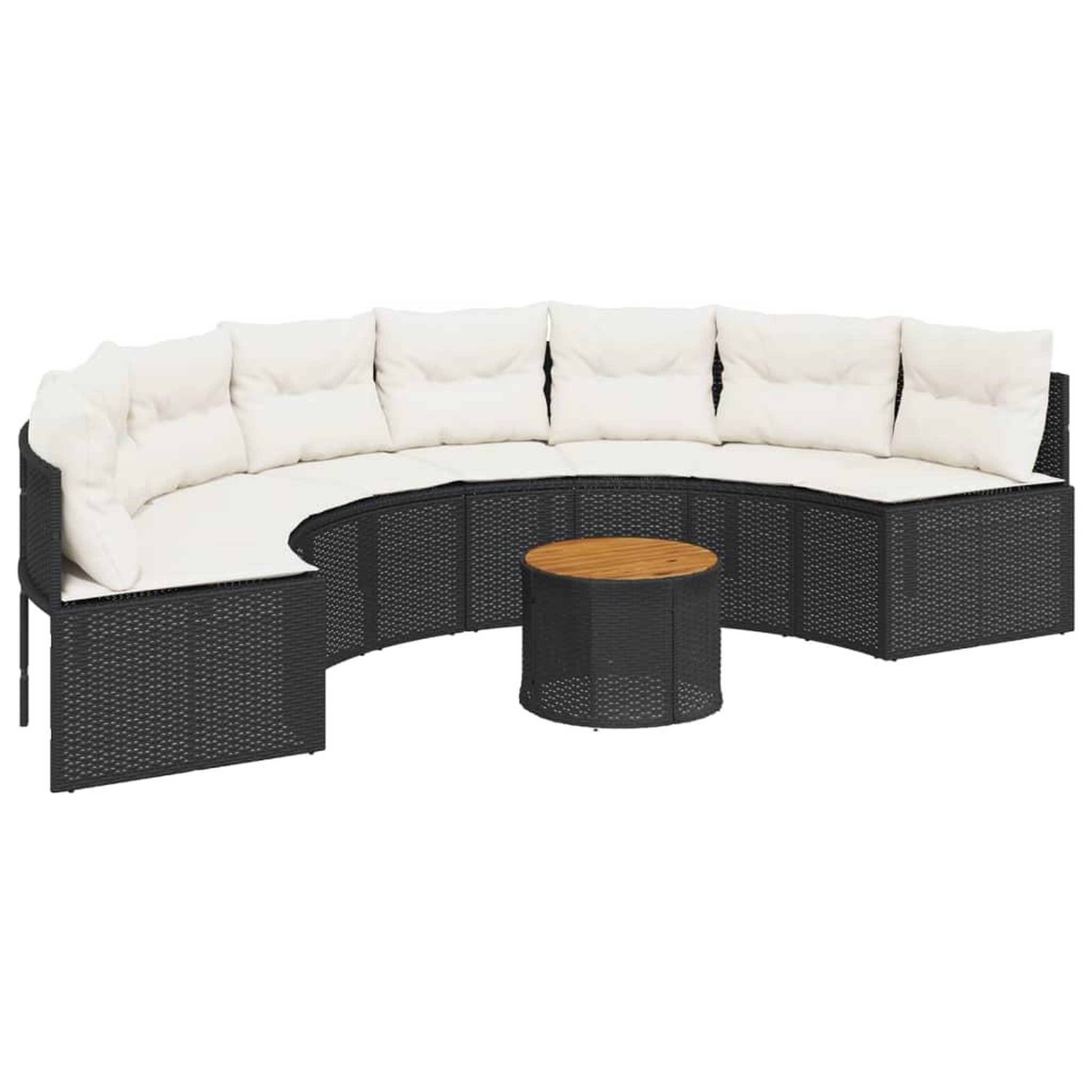 Voir la diapositive 2 : VIDAXL Canape de jardin table coussins demi-rond noir resine tressee