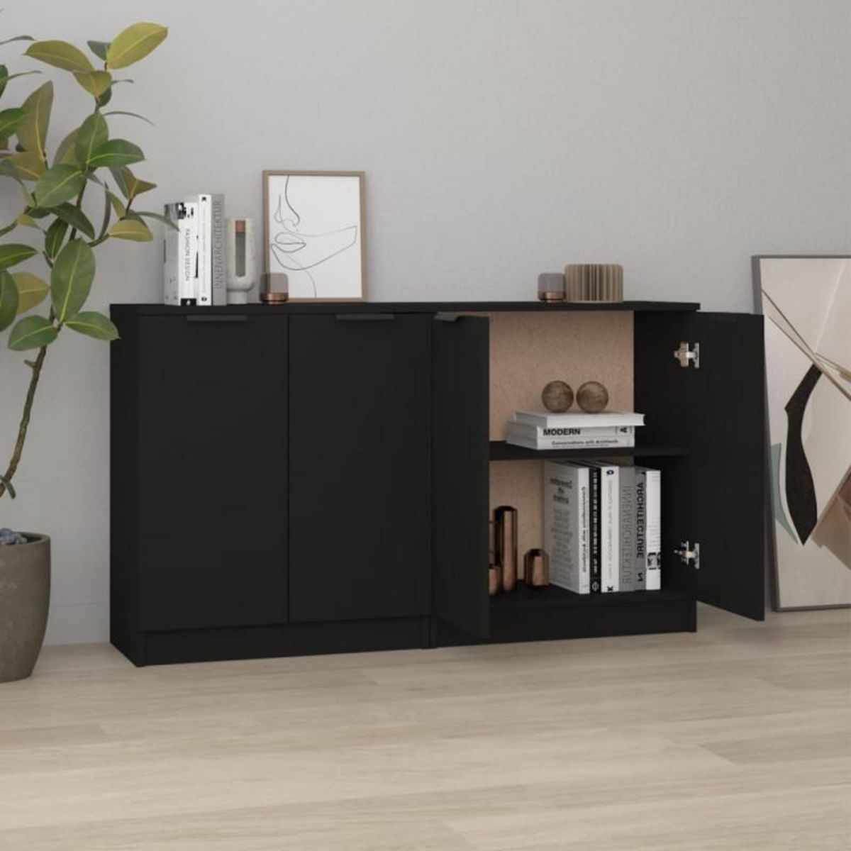 VIDAXL Buffets 2 pcs Noir 60x30x70 cm Bois d ingénierie