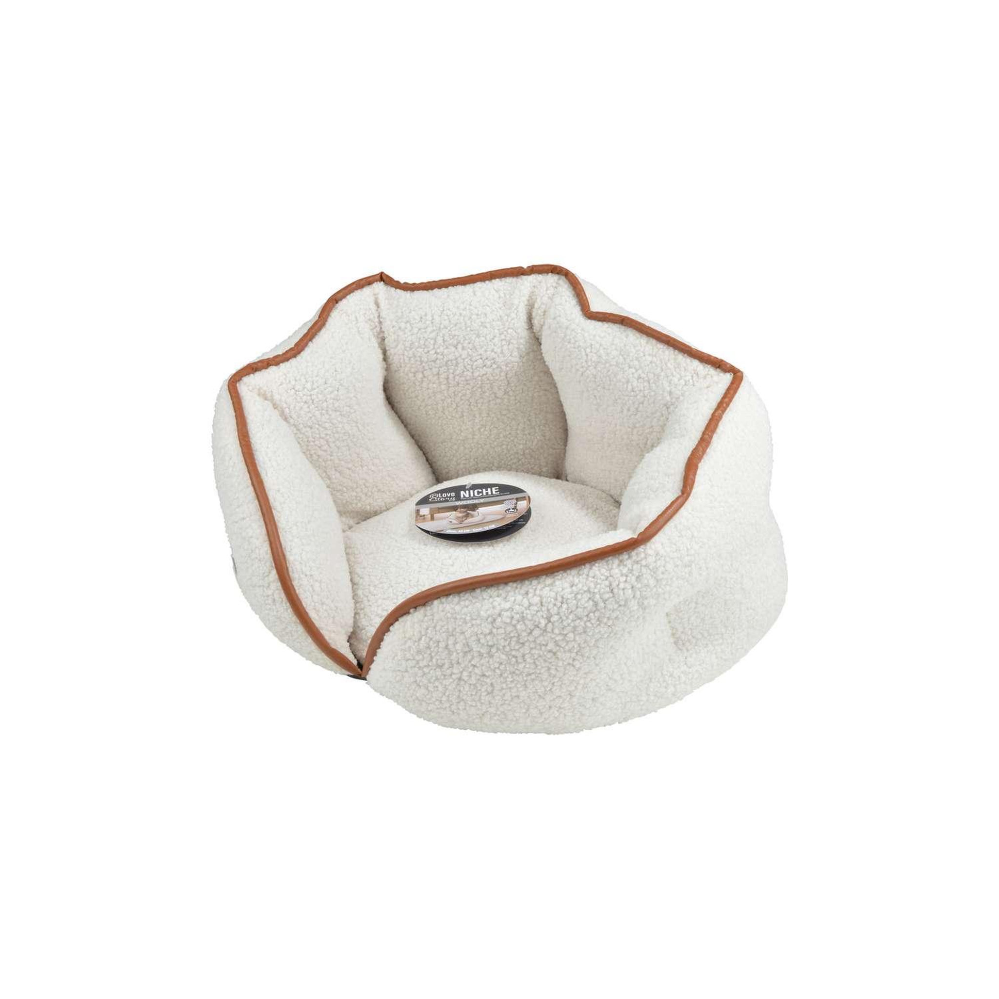 Voir la diapositive 6 : LOVE STORY Panier pattenrond en laine bouclée pour chat et chien - ecru