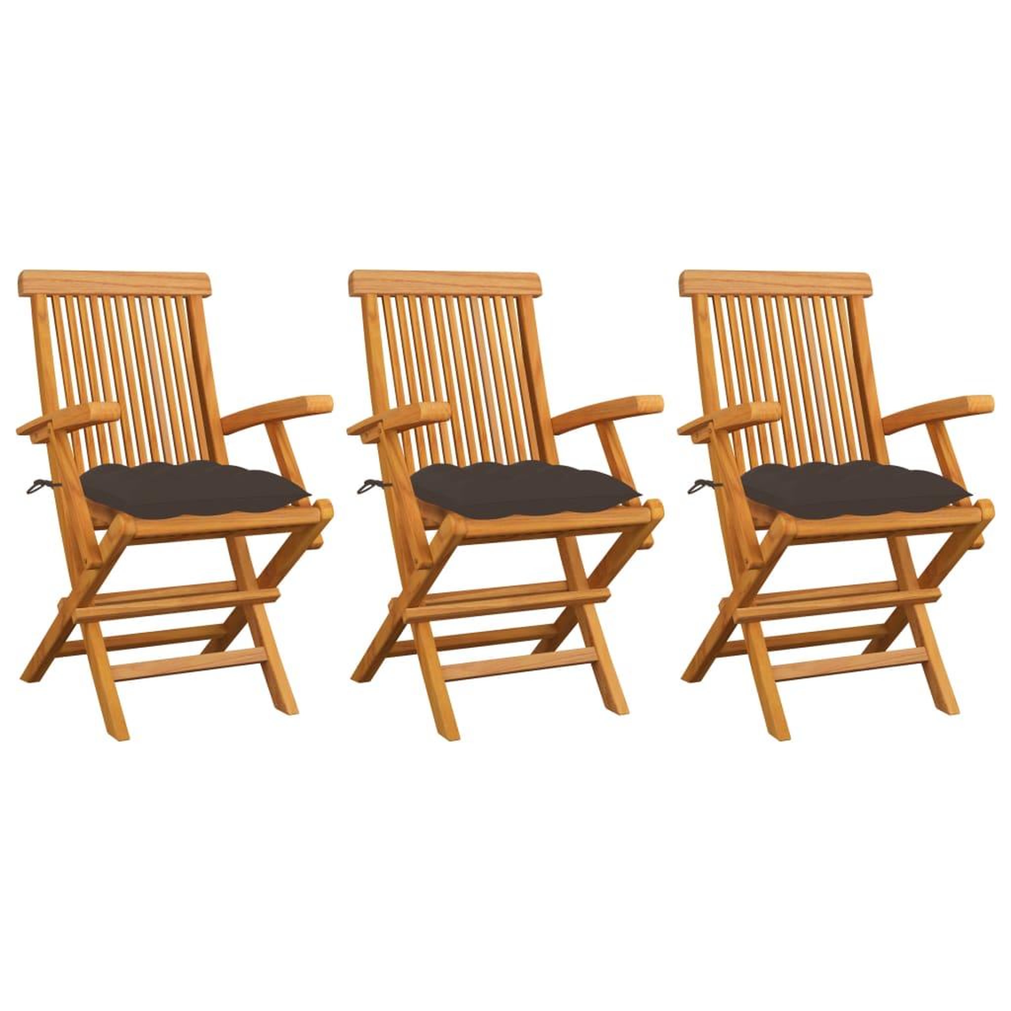 Voir la diapositive 1 : VIDAXL Chaises de jardin avec coussins taupe lot de 3 Bois teck massif
