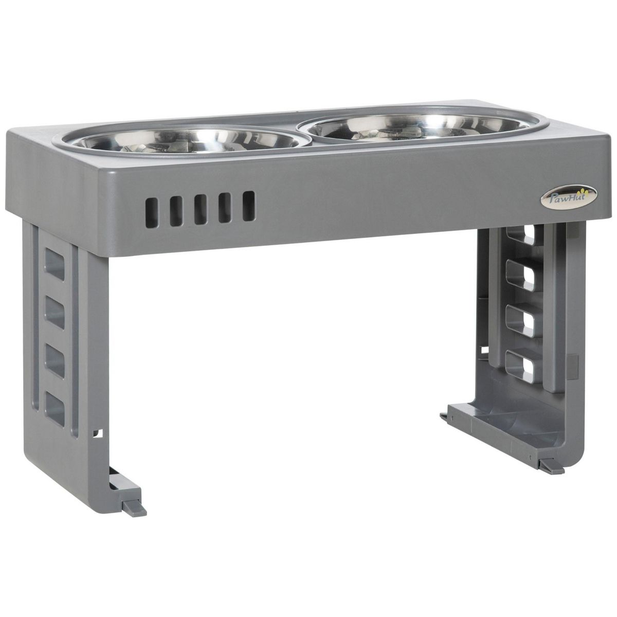 PAWHUT Gamelle double chien porte-gamelles surélevé pliable hauteur réglable 8/19/28 cm 2 gamelles acier inox. incluses gris