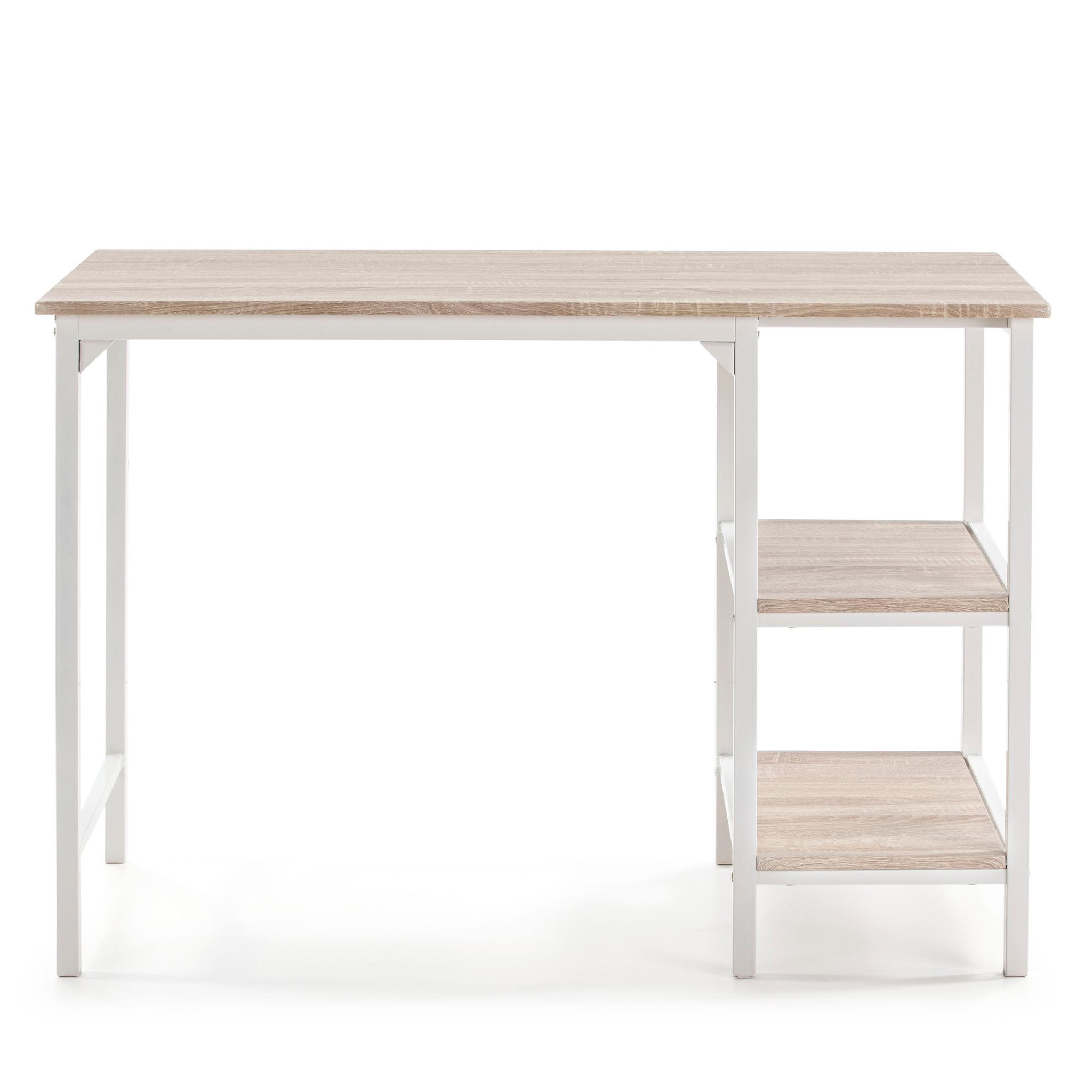 Voir la diapositive 3 : VS VENTA-STOCK Bureau Colón Blanc,Table pour PC, 2 Rayons, Style Industriel, 110 cm Longueur