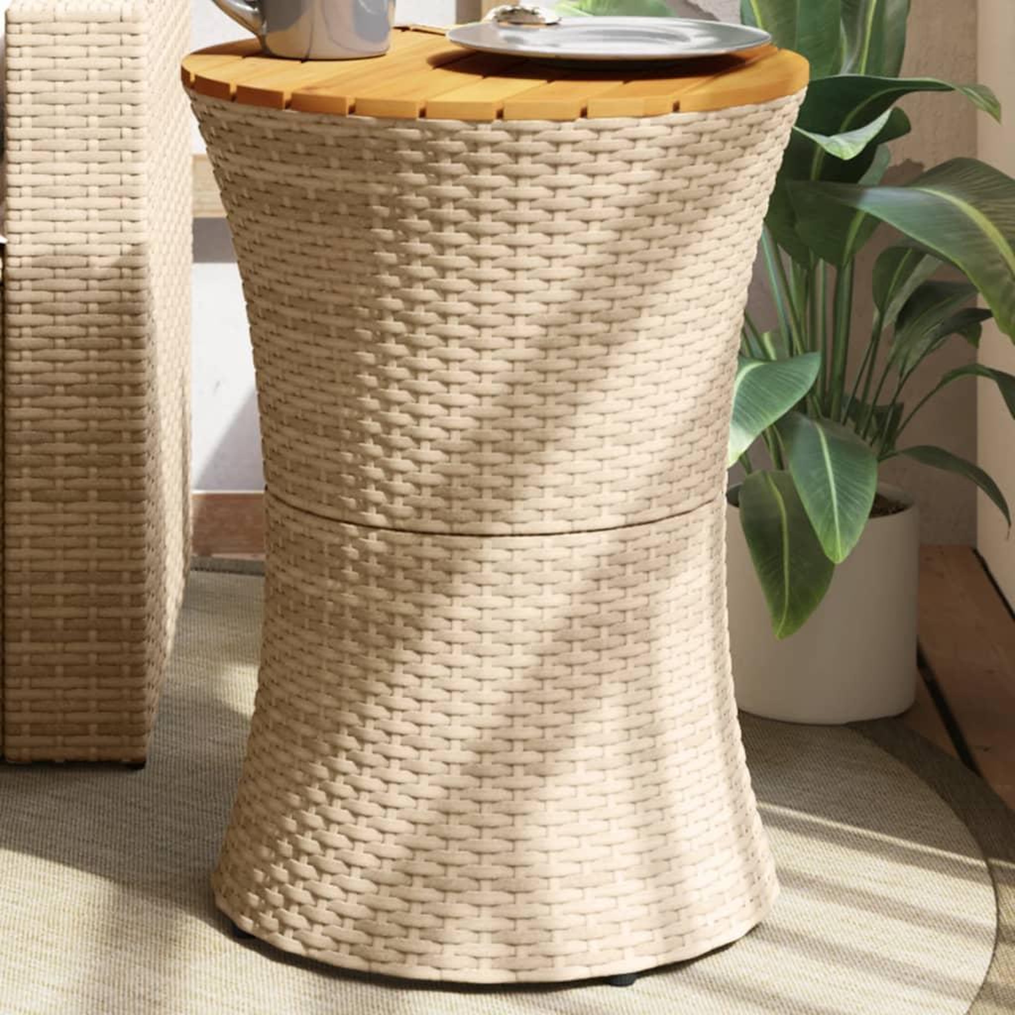 VIDAXL Table d'appoint de jardin forme tambour beige rotin bois massif