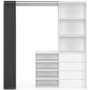 Voir la diapositive 3 : ID MARKET Dressing extensible XXL MARTY 120/170 x 50 x 180 cm blanc avec 4 tiroirs + étagères + penderie + rideau gris