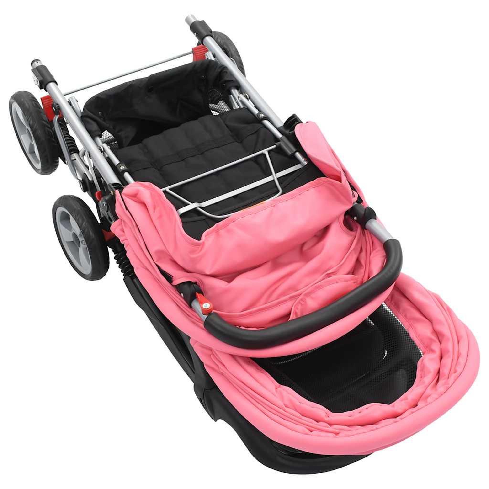 Voir la diapositive 5 : VIDAXL Poussette a deux places rose et noir acier