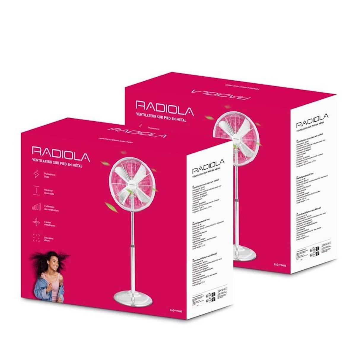 RADIOLA Radiola - Rad-vpm45 - Inox - Ventilateur Sur Pied - 3 Vitesses - 50w