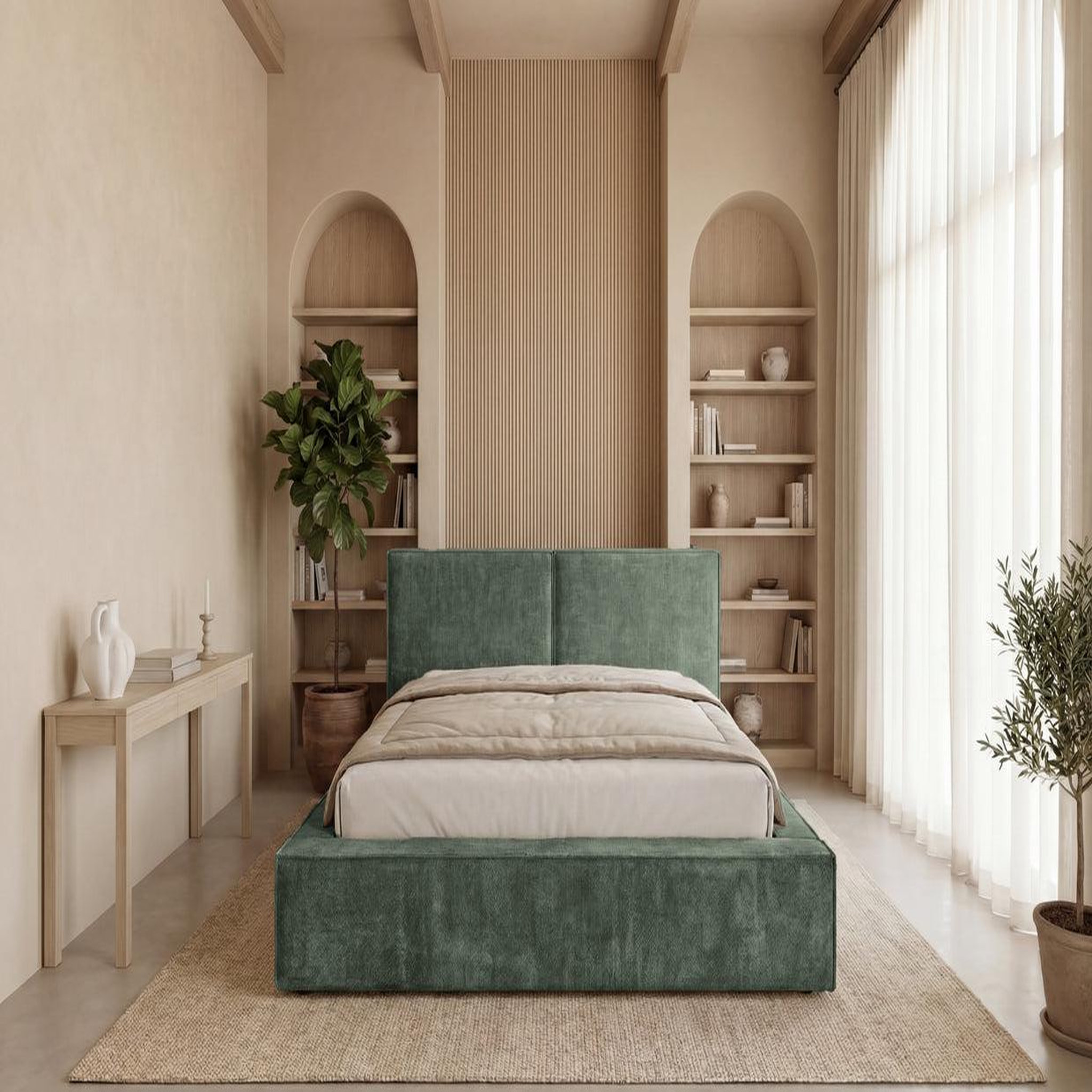 Voir la diapositive 3 : CASANOVA PARIS Celia - lit coffre tissu velours vert