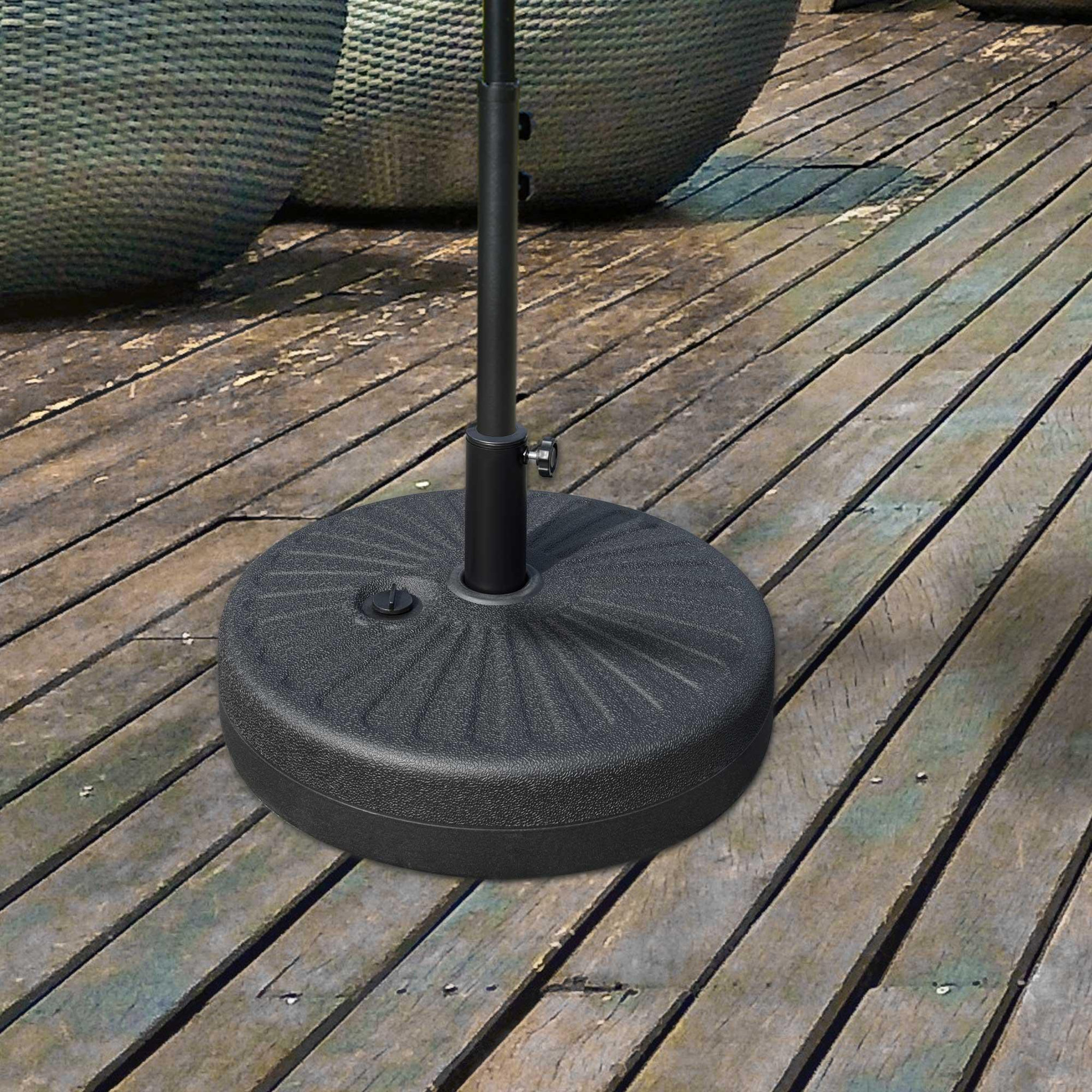 Voir la diapositive 2 : OUTSUNNY Pied de parasol rond base de lestage parasol Ø 51 x 30H cm HDPE motif rosace surface texturée noir