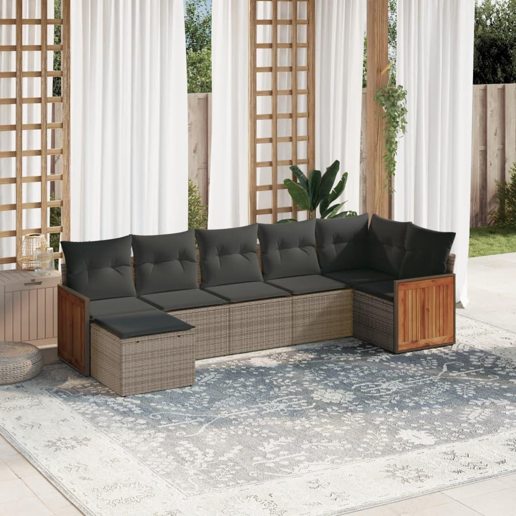 VIDAXL Salon de jardin avec coussins 7 pcs gris resine tressee