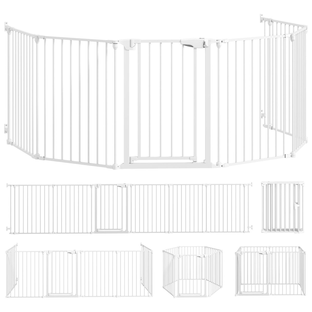 PAWHUT Barrière de sécurité pliable modulable max. L.366cm parc enclos 6 panneaux - porte double verrouillage - acier blanc