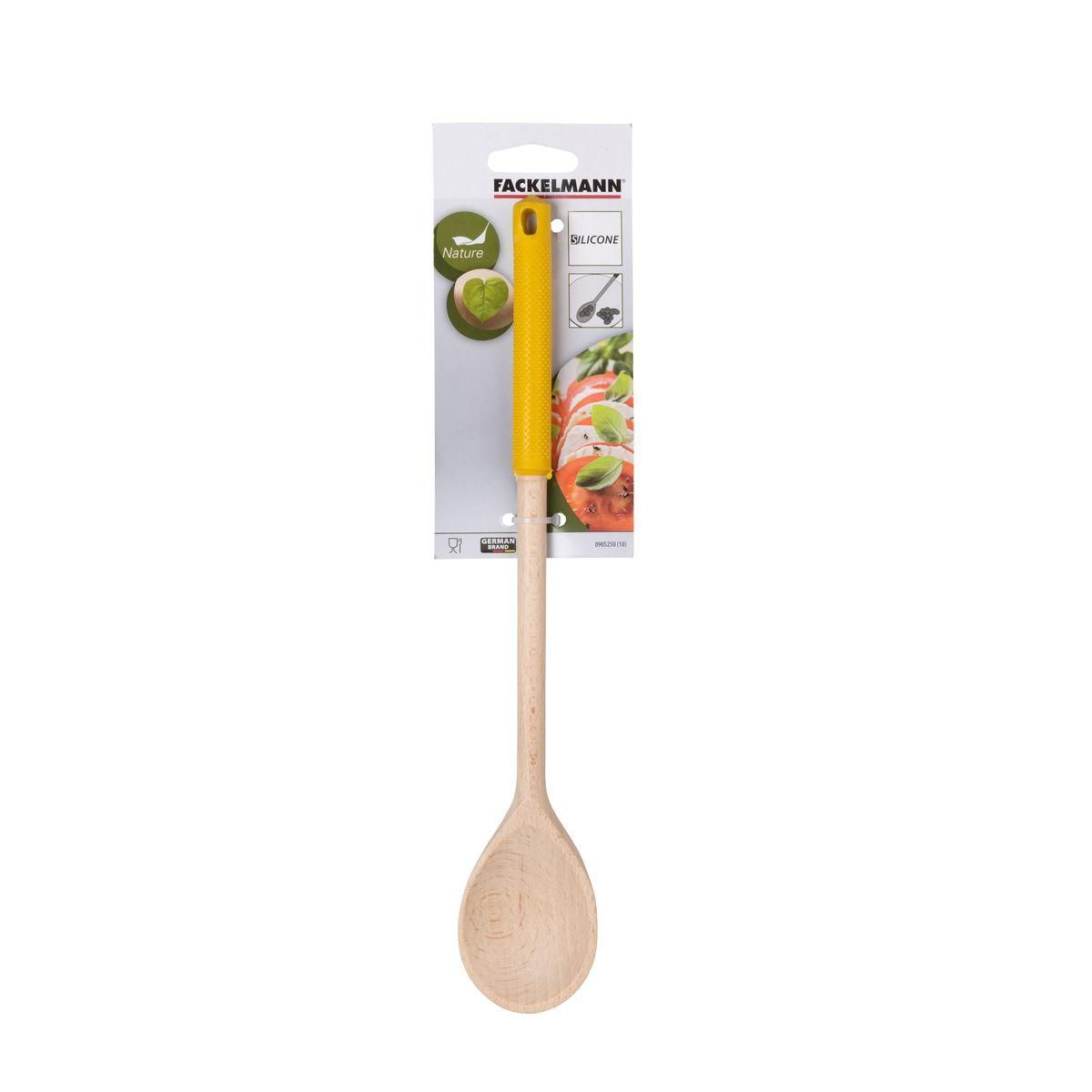 Fackelmann Ensemble de 2 Cuillères de cuisine en bois avec manche en silicone coloré Fackelmann Wood Edition