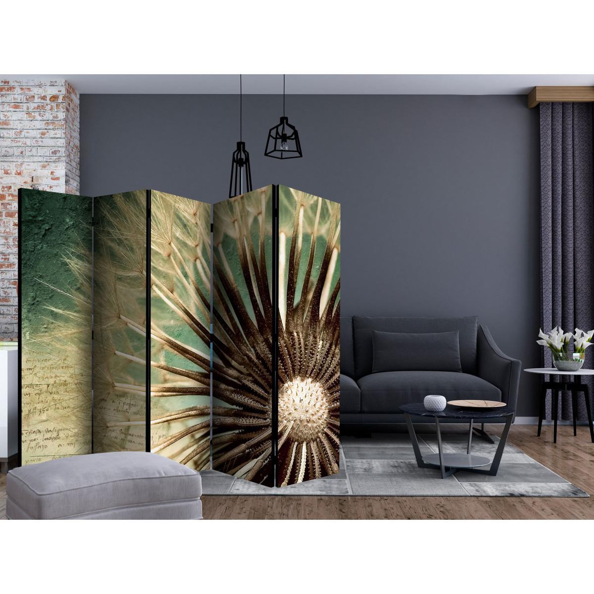 Voir la diapositive 2 : Paris Prix Paravent 5 volets  focus on dandelion  172x225cm