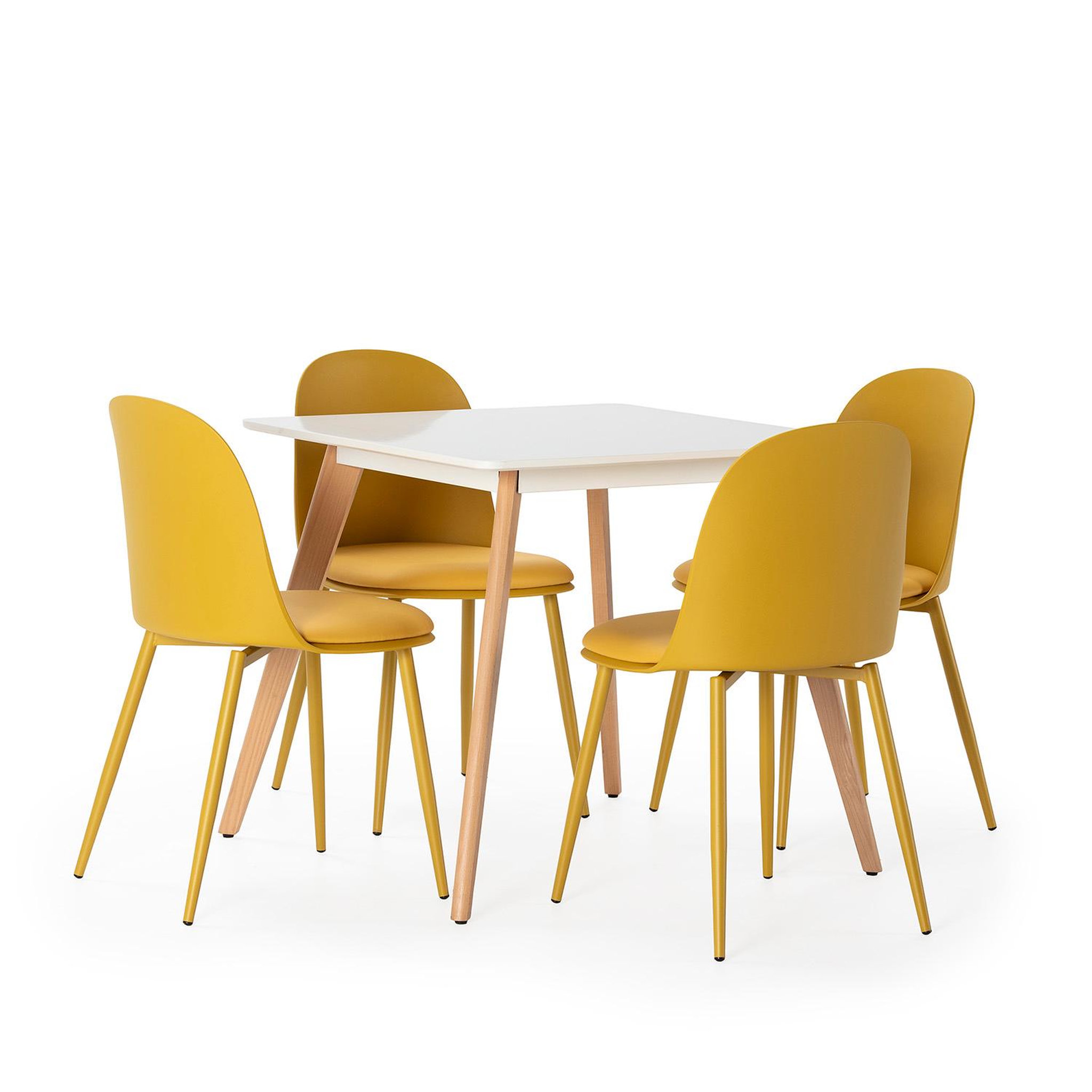 VS VENTA-STOCK Ensemble table 80x80 cm et 4 chaises de salle à manger Kana Moutarde