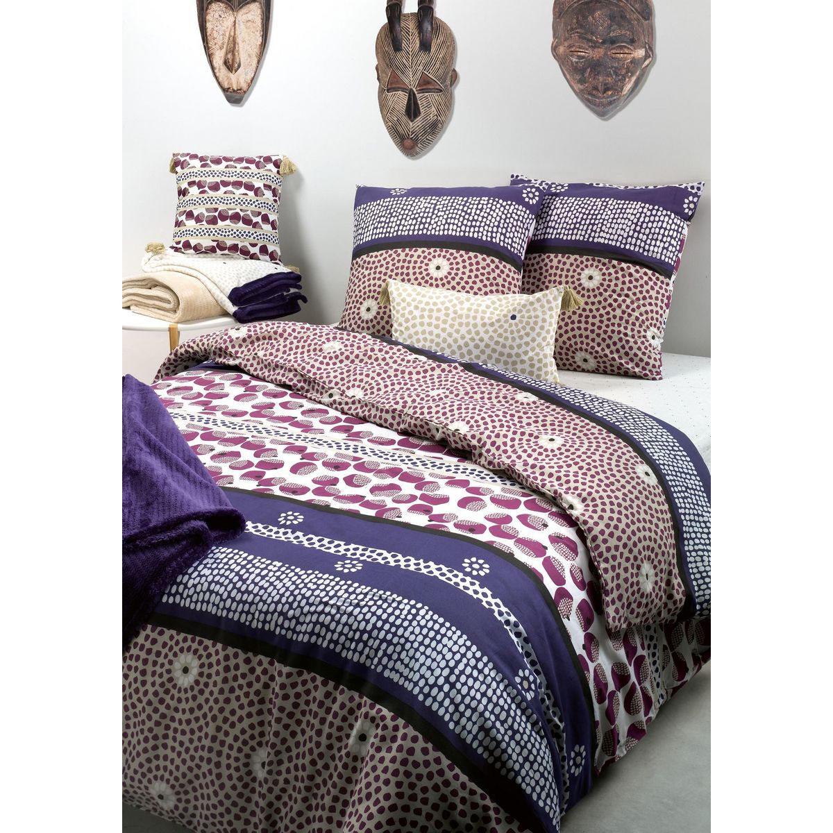 Les Ateliers du Linge Parure Coton Imprimee Jaita Finition Pression 47 Fils 240x220 + 2 To 63x63