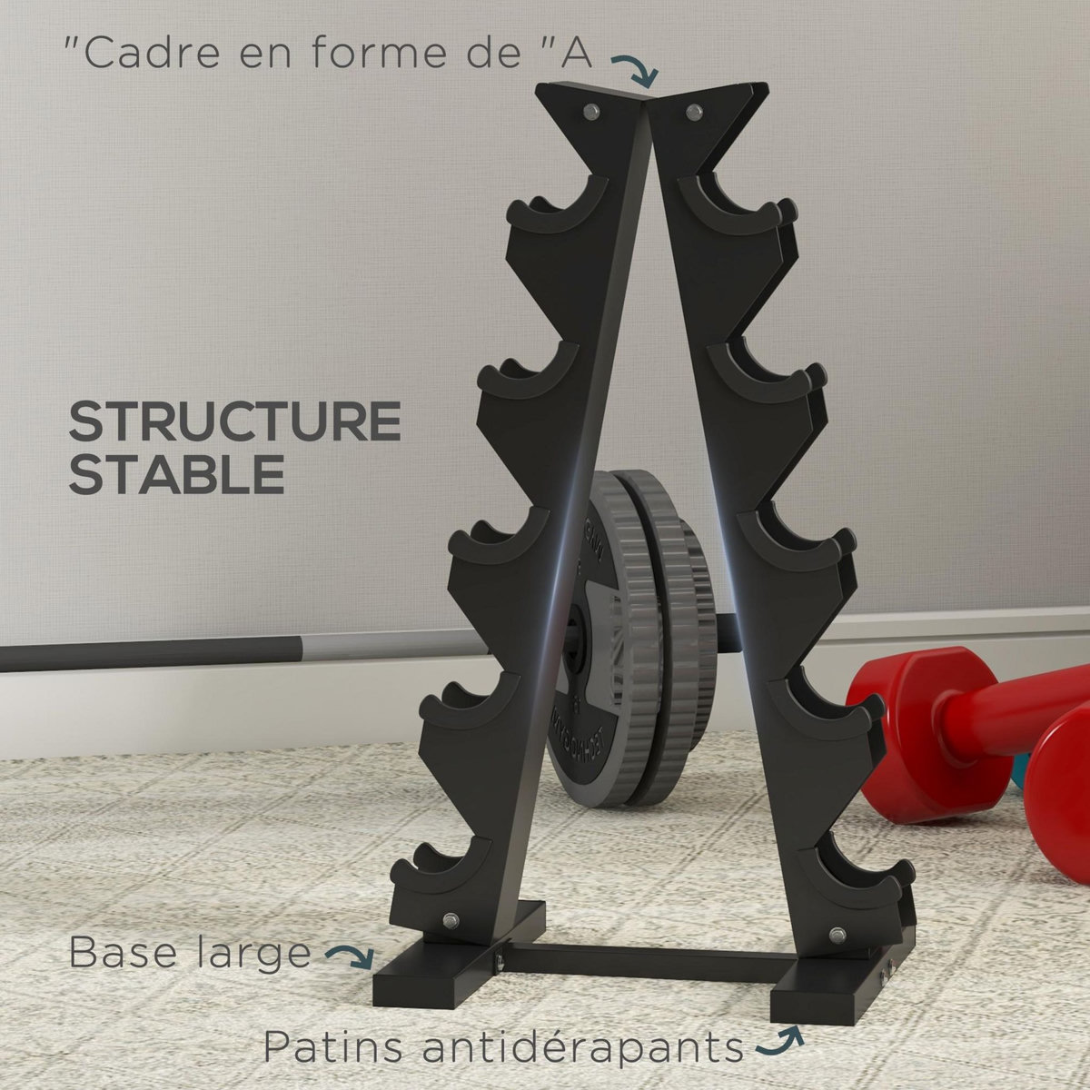 HOMCOM Support d'haltères à 5 niveaux - support de stockage d'haltères - charge max. 100 Kg - acier noir