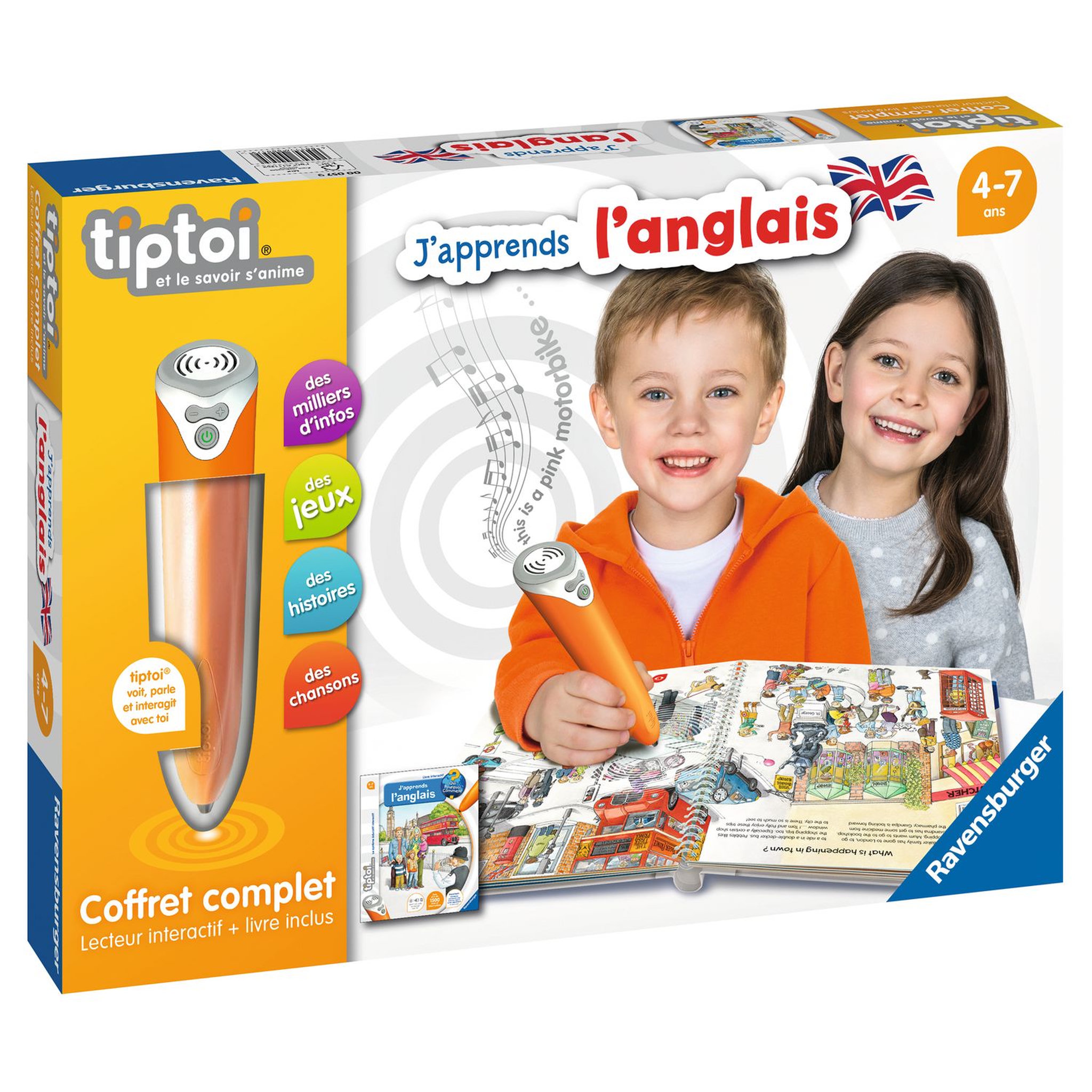 Voir la diapositive 1 : RAVENSBURGER Coffret complet lecteur interactif + livre J'apprends l'anglais Tiptoi