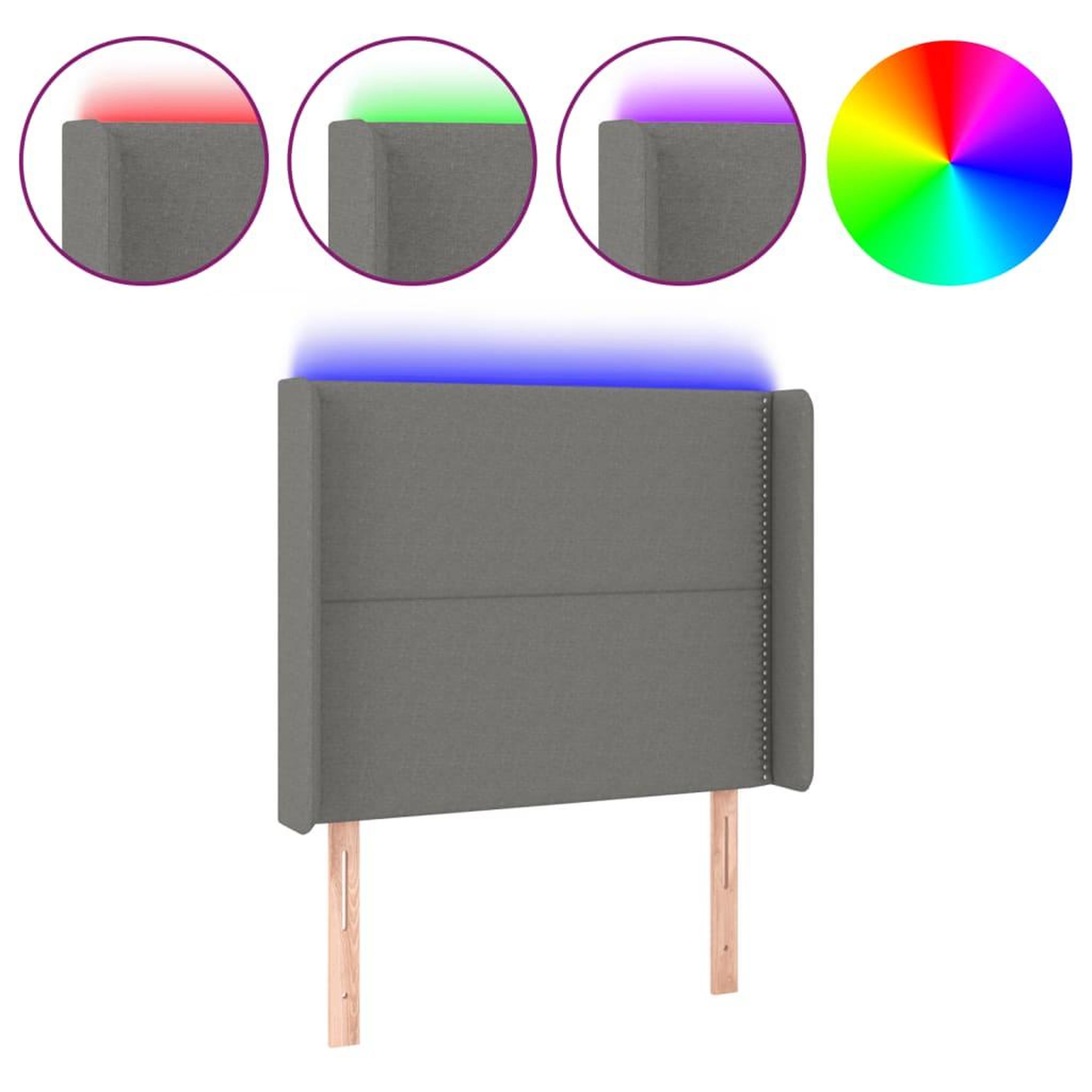 Voir la diapositive 2 : VIDAXL Tete de lit a LED Gris fonce 103x16x118/128 cm Tissu