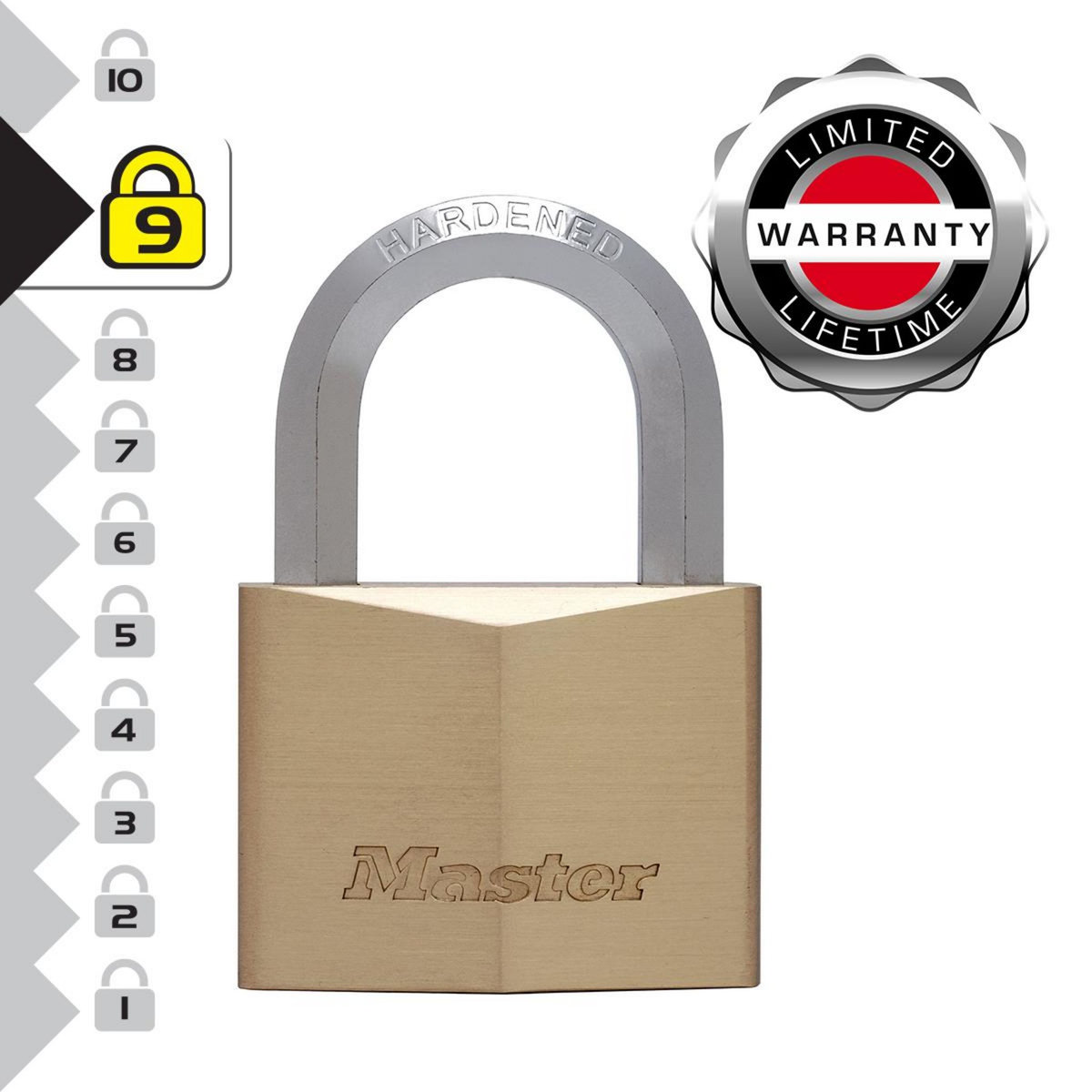 Master lock 1165EURD Cadenas à Clé en Laiton Massif et Anse Hexagonale, Doré, 9,1 x 6 x 2,6 cm
