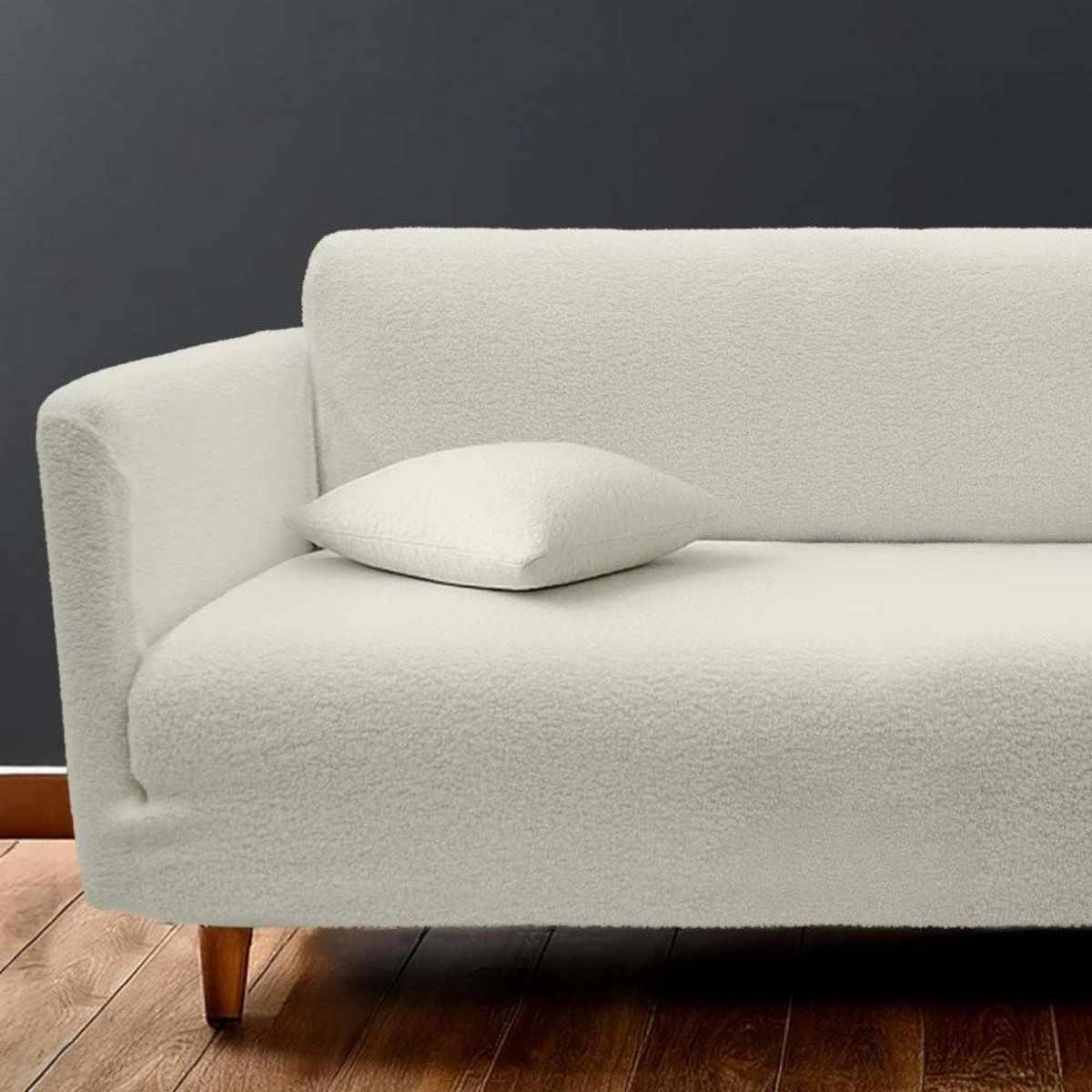 L3C Housse de canapé extensible en bouclette polyester coloris blanc