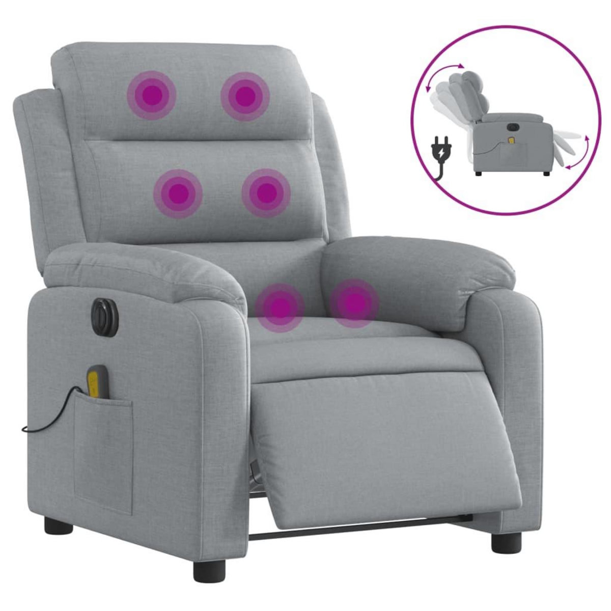 VIDAXL Fauteuil de massage inclinable electrique gris clair tissu