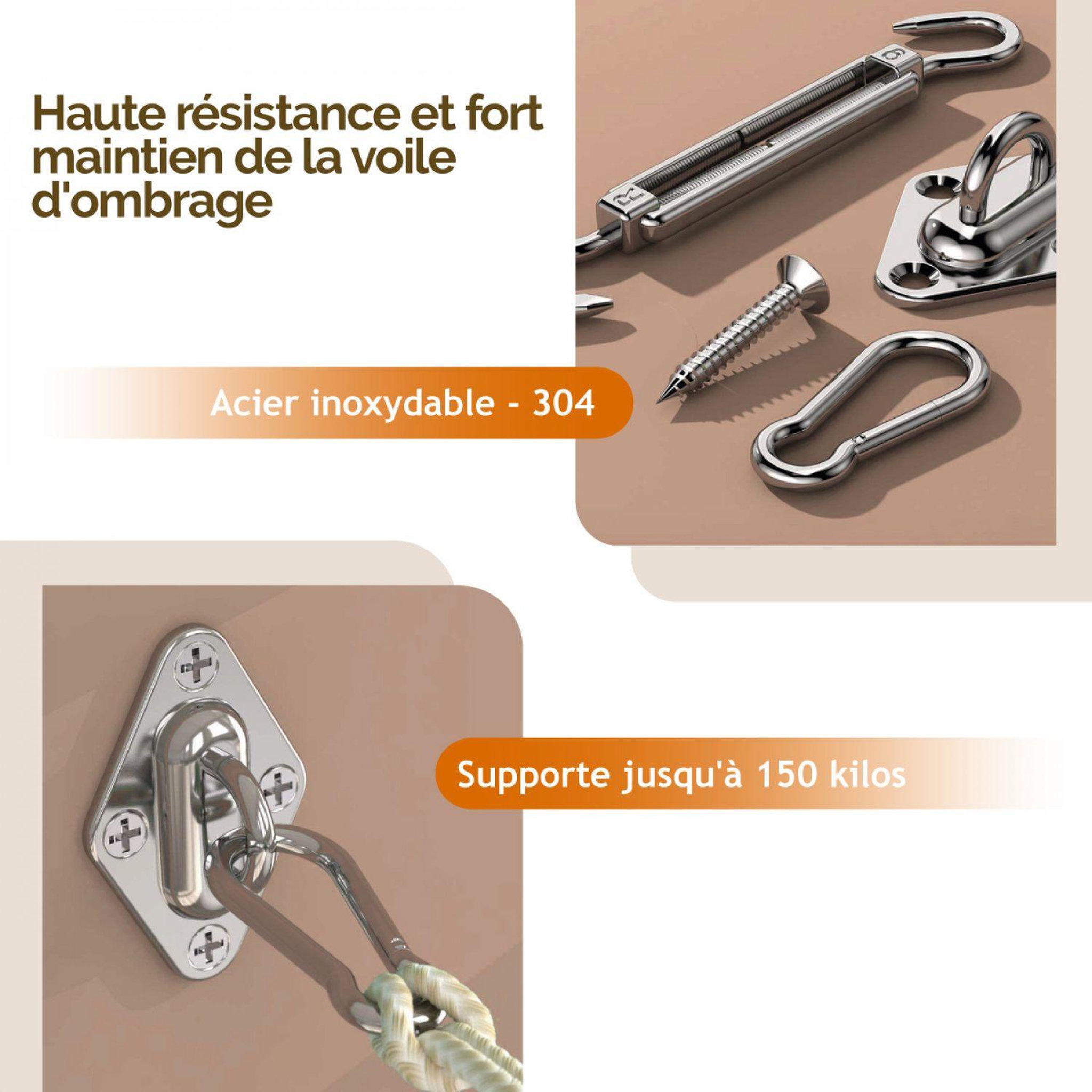 Voir la diapositive 3 : LINXOR Kit de fixation en acier inoxydable pour voile d'ombrage