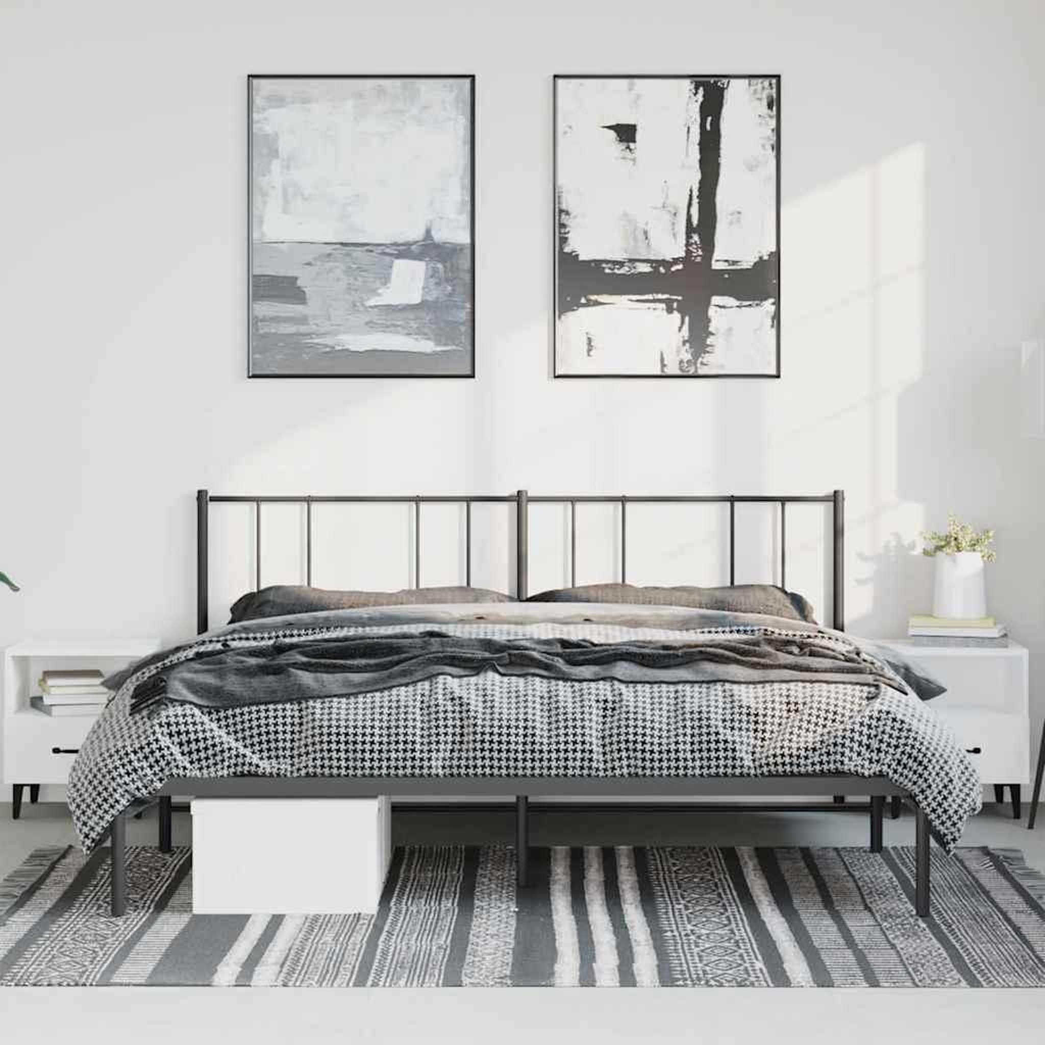 Voir la diapositive 3 : VIDAXL Cadre de lit metal sans matelas avec tete de lit noir 193x203cm