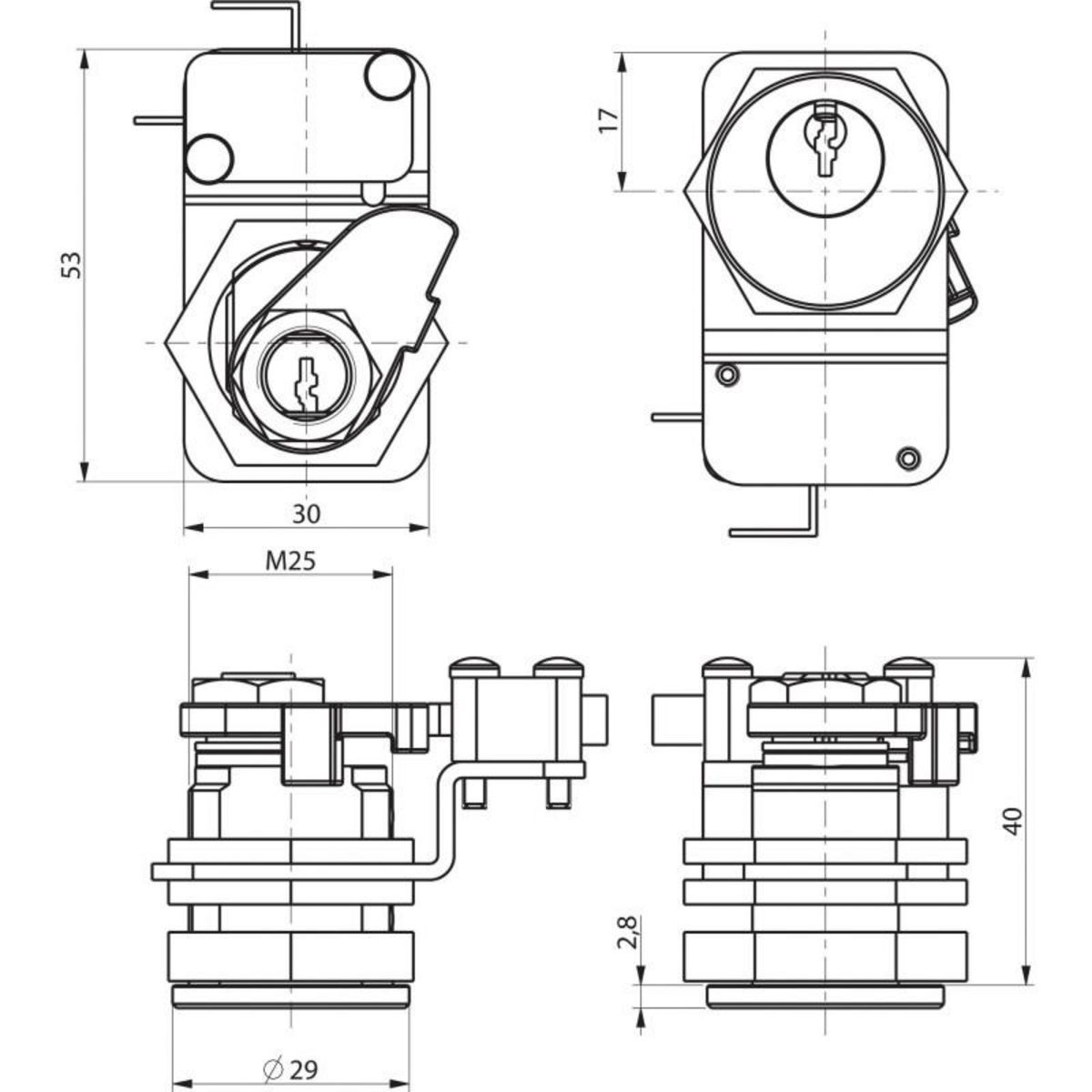 RONIS Contacteur à came modèle T25 droite 1 sortie course 1 4 de tour avec switch RONIS T25