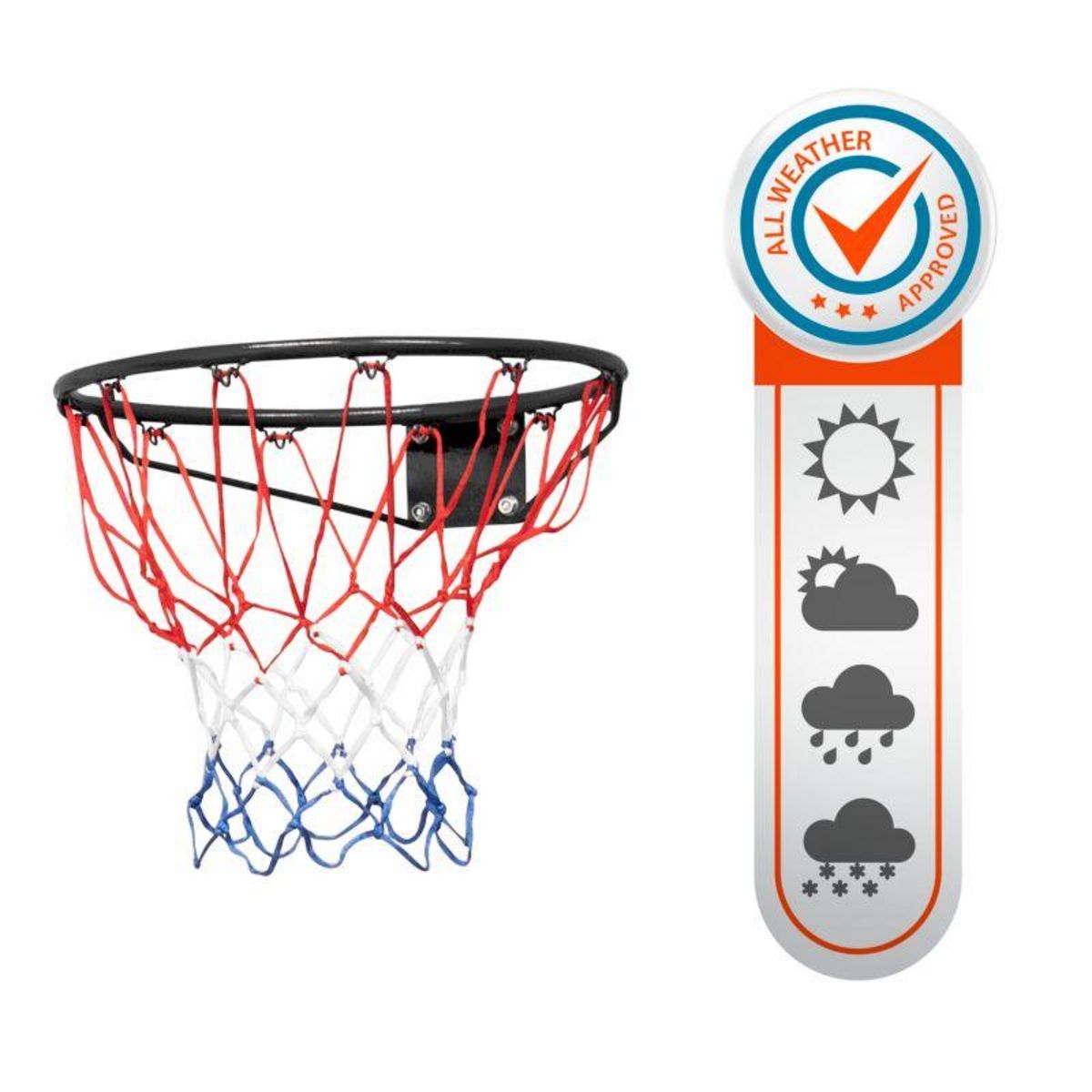 BUMBER Arceau de Basket-Ball mural MALIBU Diamètre 45 cm et filet – fixation murale incluse