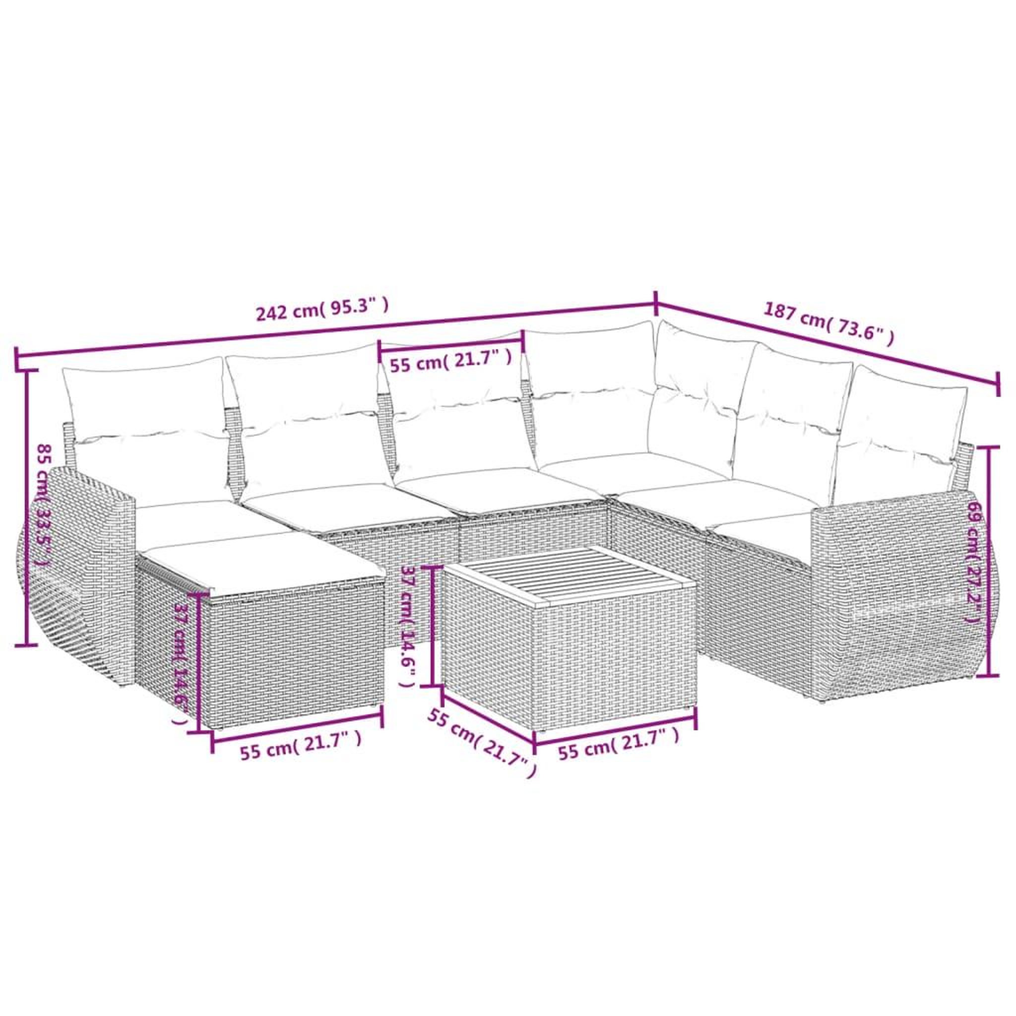Voir la diapositive 4 : VIDAXL Salon de jardin 8 pcs avec coussins gris resine tressee