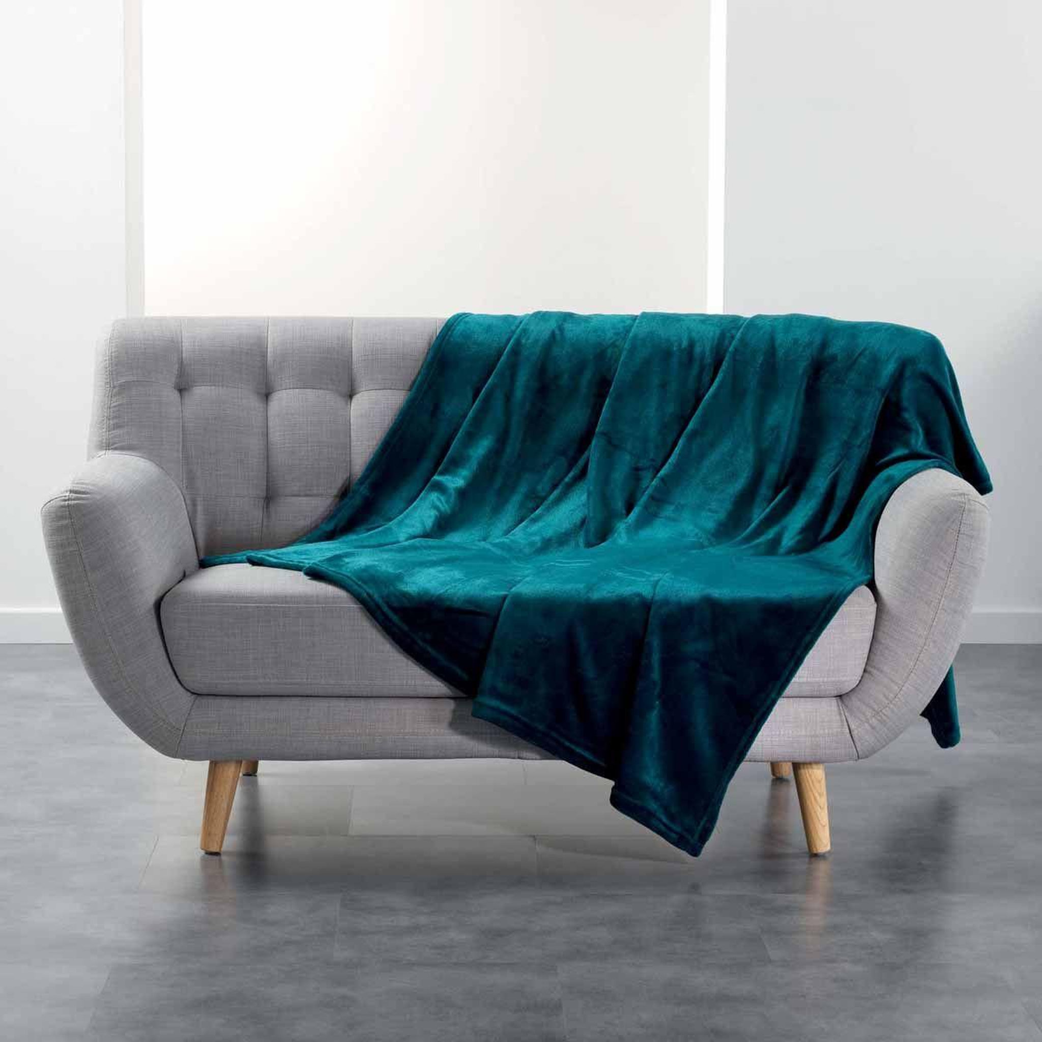 Douceur d'Intérieur Plaid uni en flanelle  flanou  180x220cm bleu