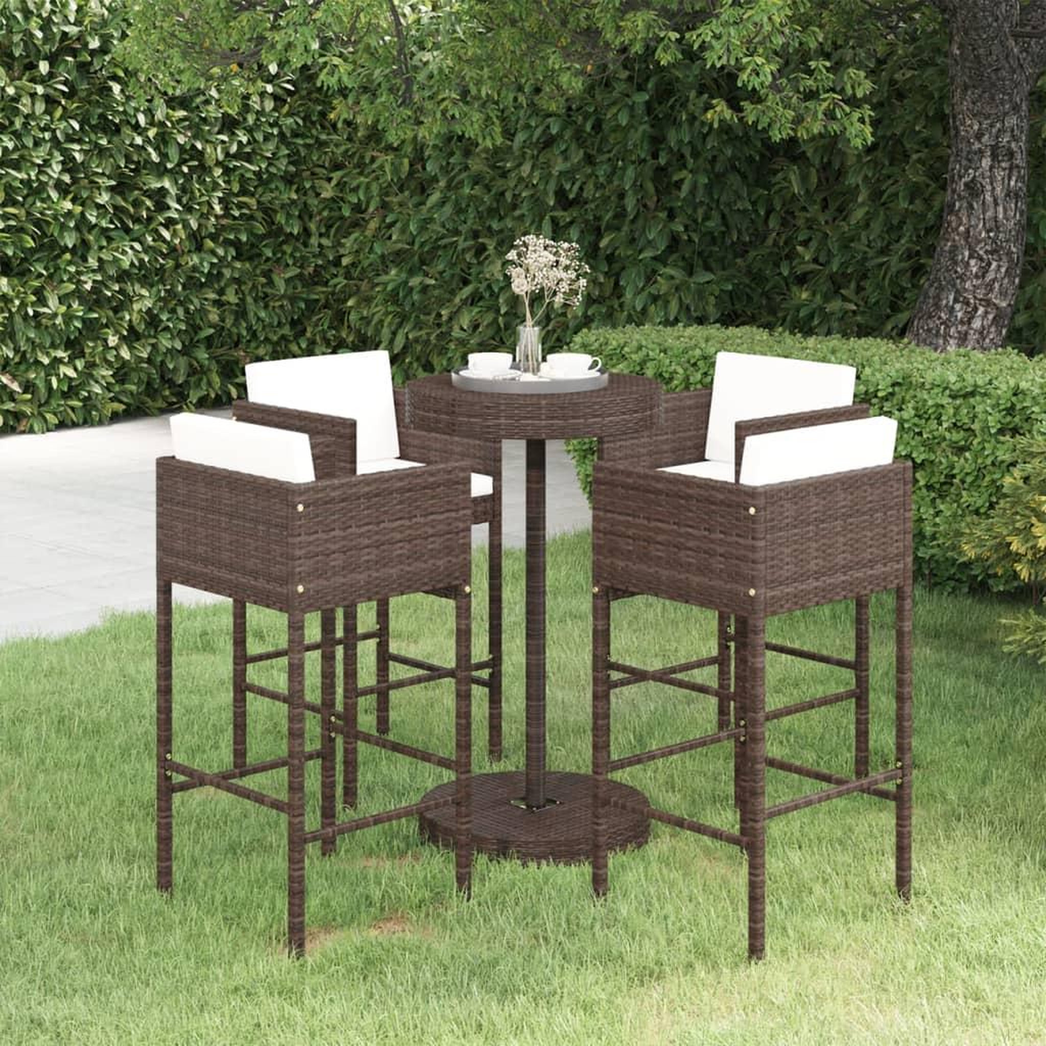 VIDAXL Ensemble bar de jardin 5 pcs et coussins Resine tressee Marron