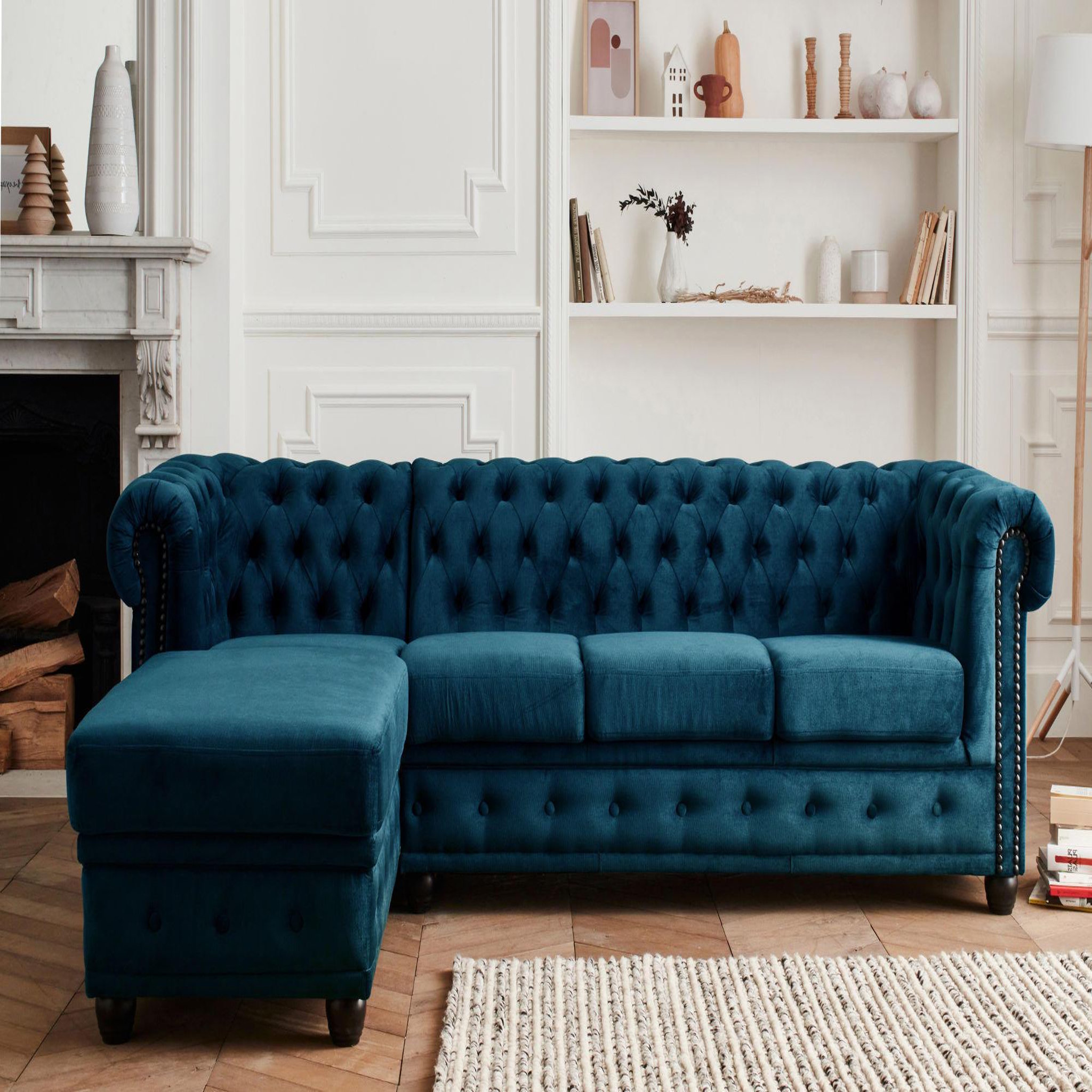Voir la diapositive 2 : LISA DESIGN William - canapé chesterfield d'angle gauche - 4 places - en velours