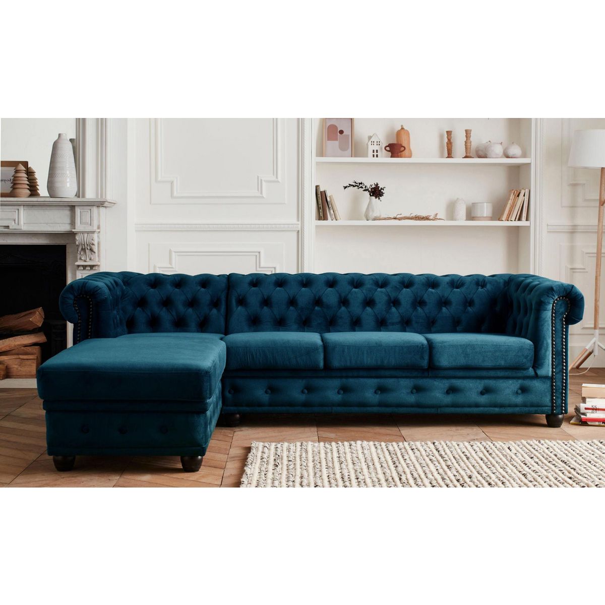 LISA DESIGN William - canapé chesterfield d'angle gauche - 4 places - en velours