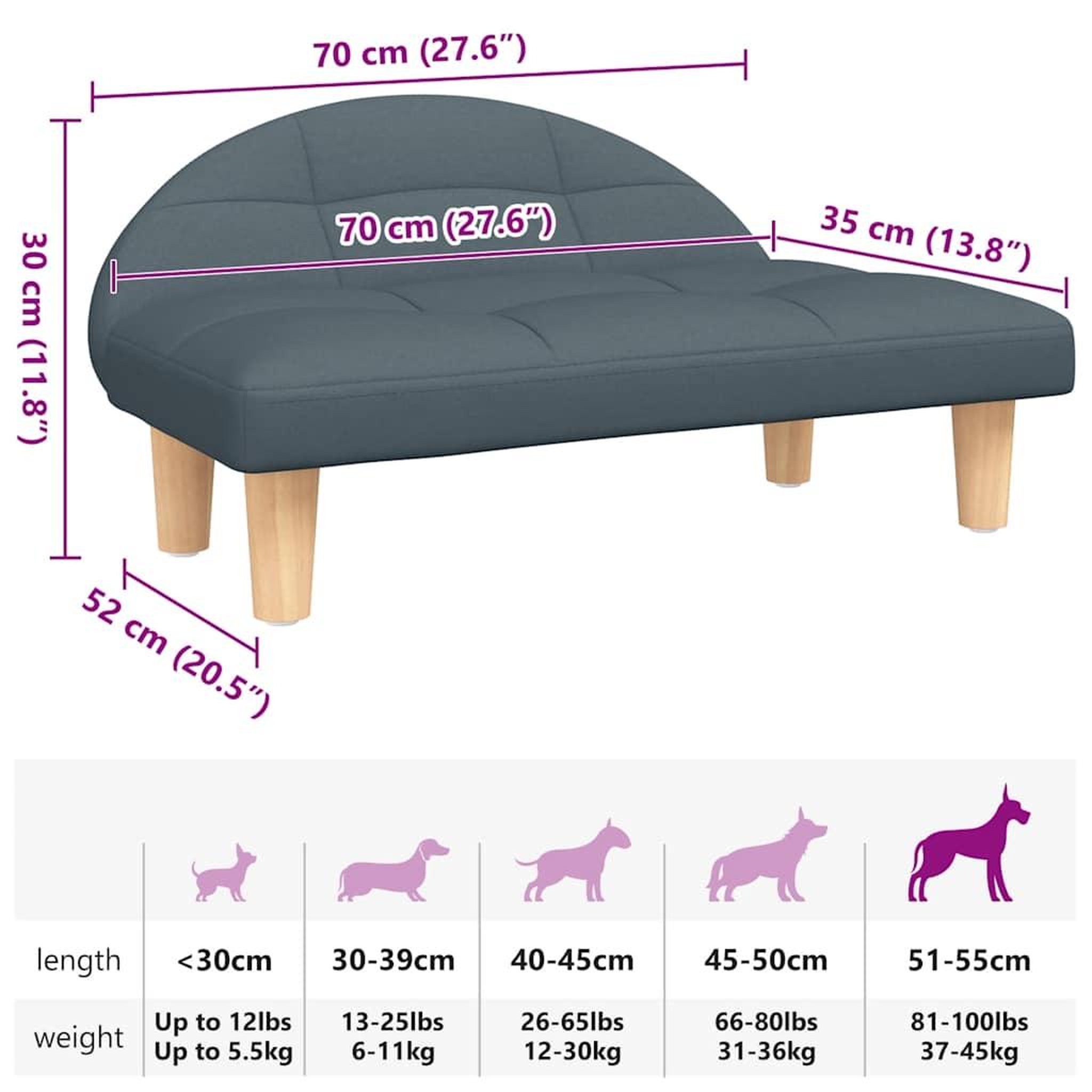 Voir la diapositive 6 : VIDAXL Lit pour chien gris fonce 70x52x30 cm tissu