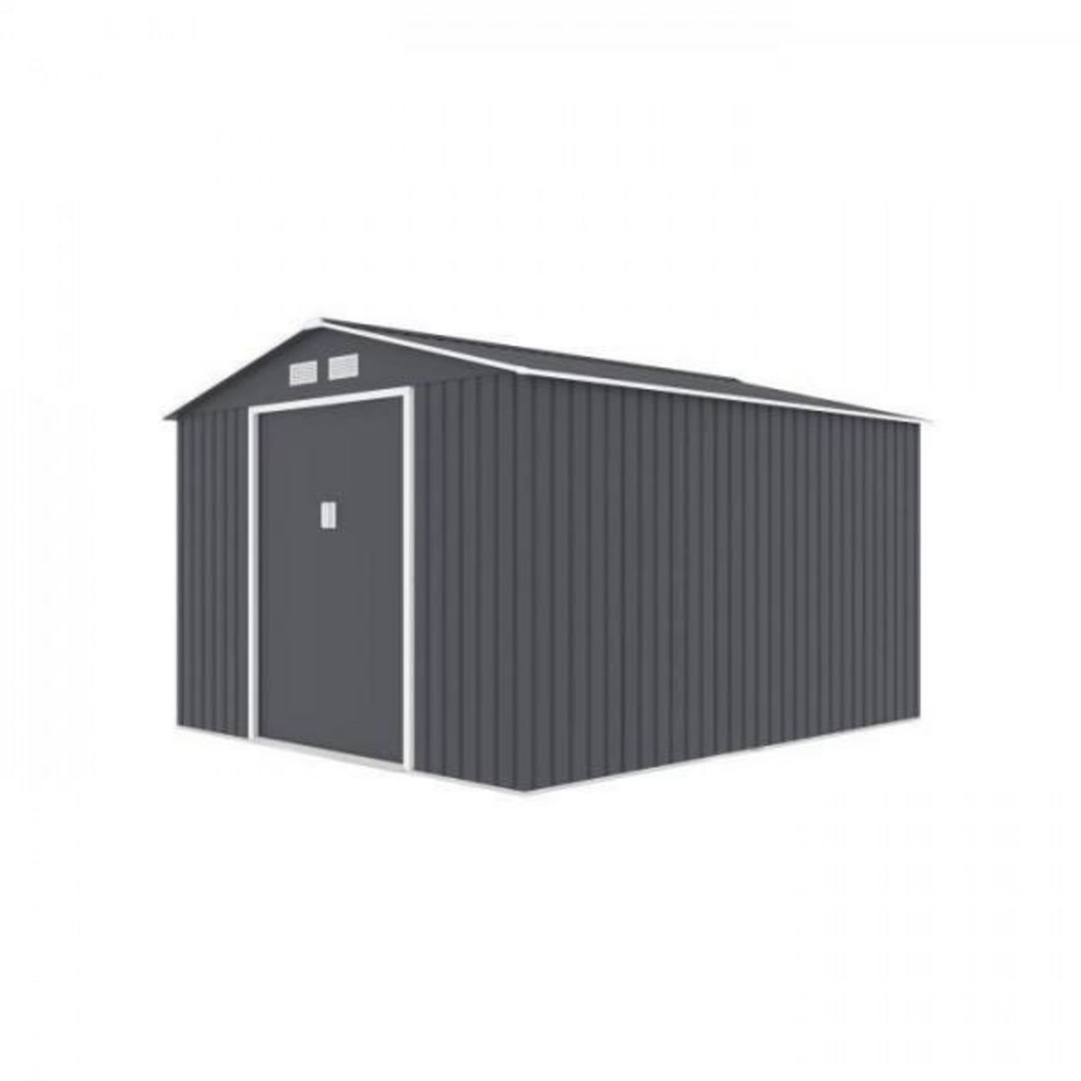 MARKET24 URANUS Abri de jardin en métal 8,84 m² - 277 x 319 x 202 cm - Kit d'ancrage inclus, 2 portes coulissantes - Gris