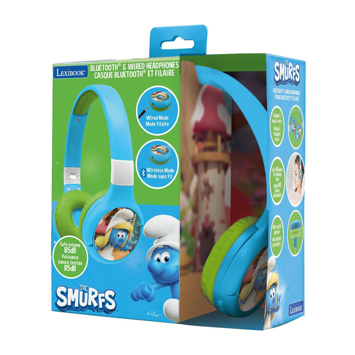 Lexibook Casque 2 en 1 Schtroumpfs Bluetooth et Filaire avec limitation de son