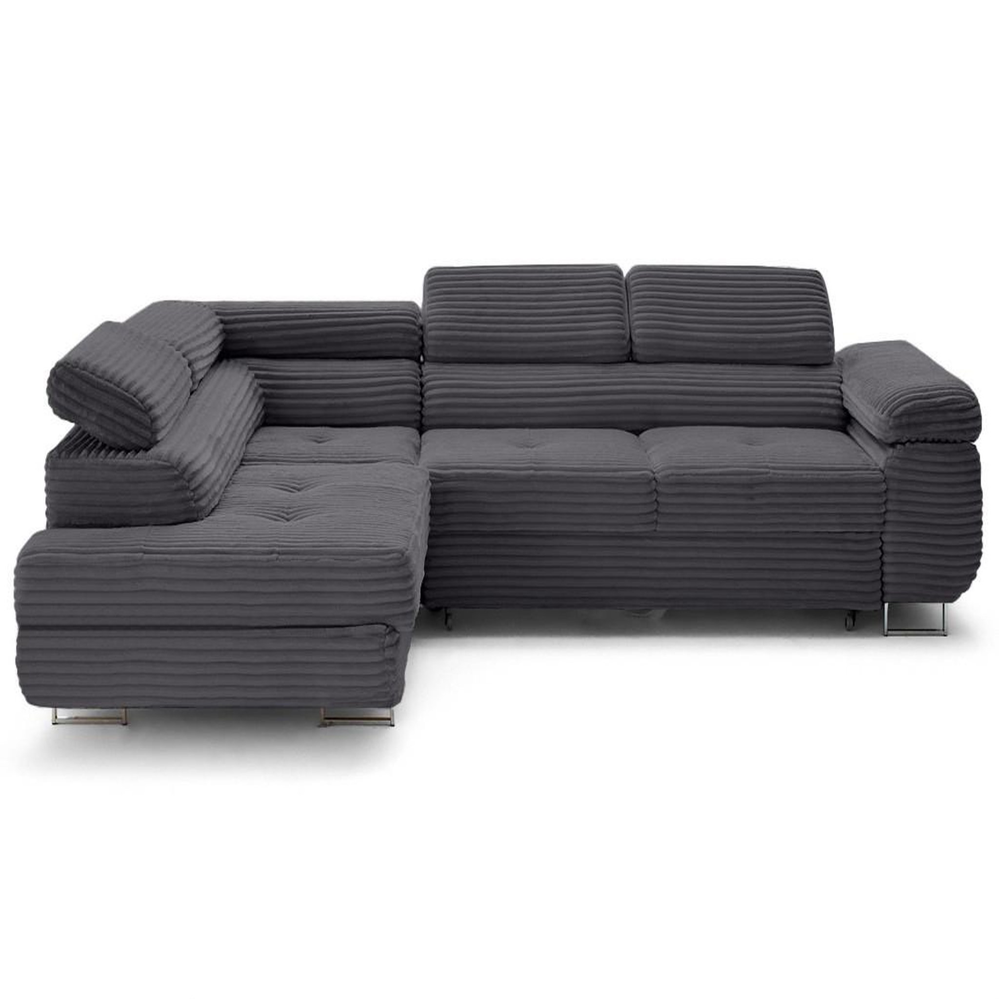Voir la diapositive 1 : LISA DESIGN Zaria - canapé d'angle gauche 5 places convertible avec coffre et têtières en velours côtelé grosses côtes