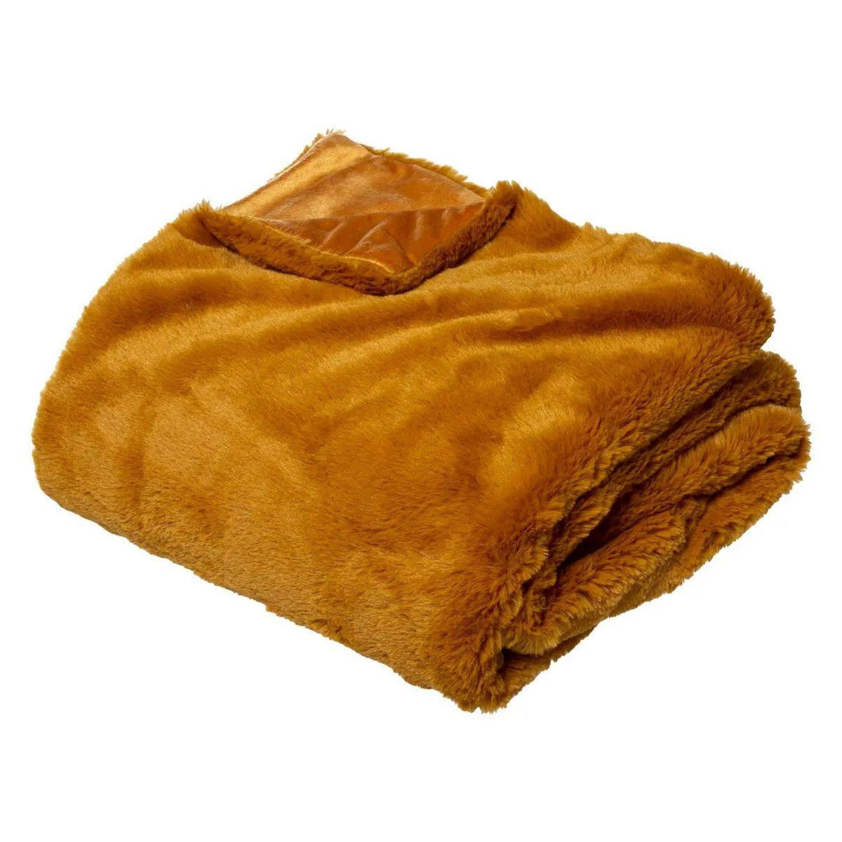 ATMOSPHERA Plaid Imitation Fourrure  Marron Glacé  125x150cm Moutarde