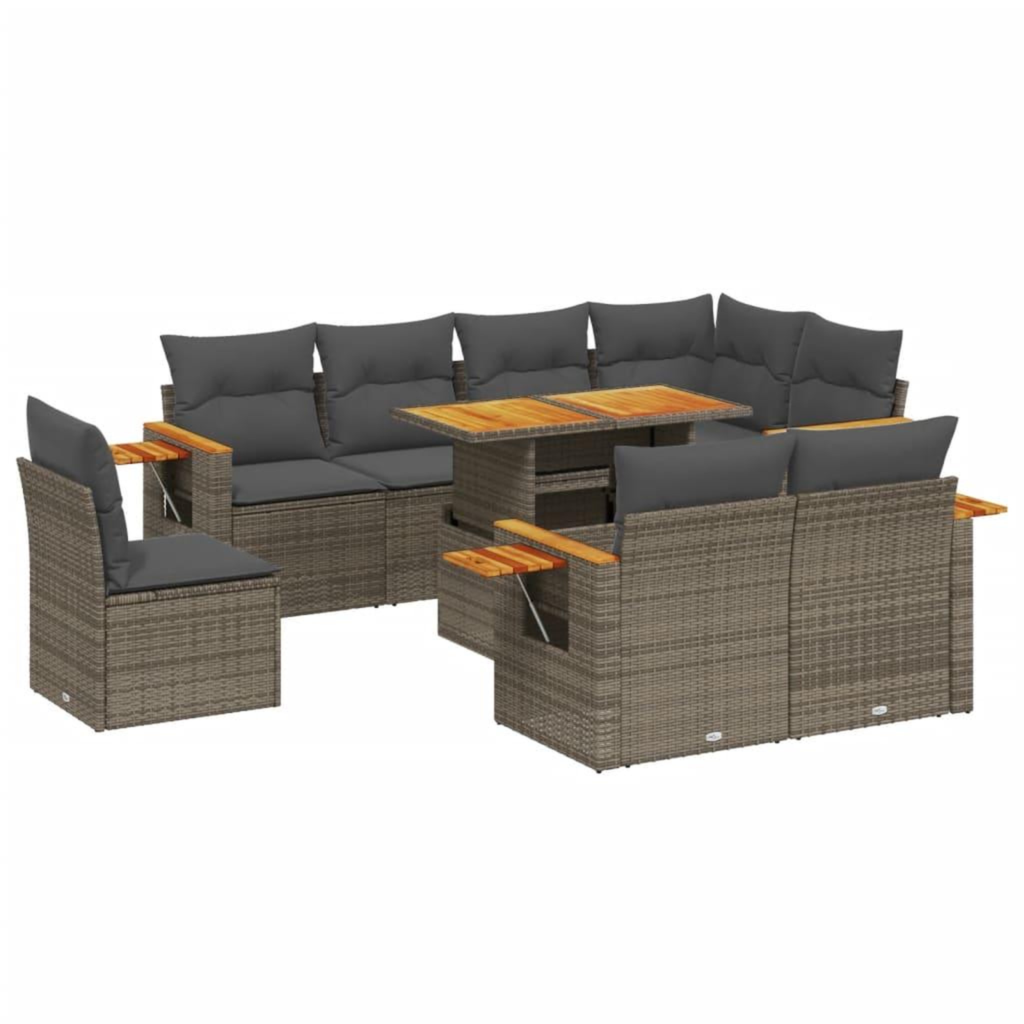 Voir la diapositive 2 : VIDAXL Salon de jardin 9 pcs avec coussins gris resine tressee