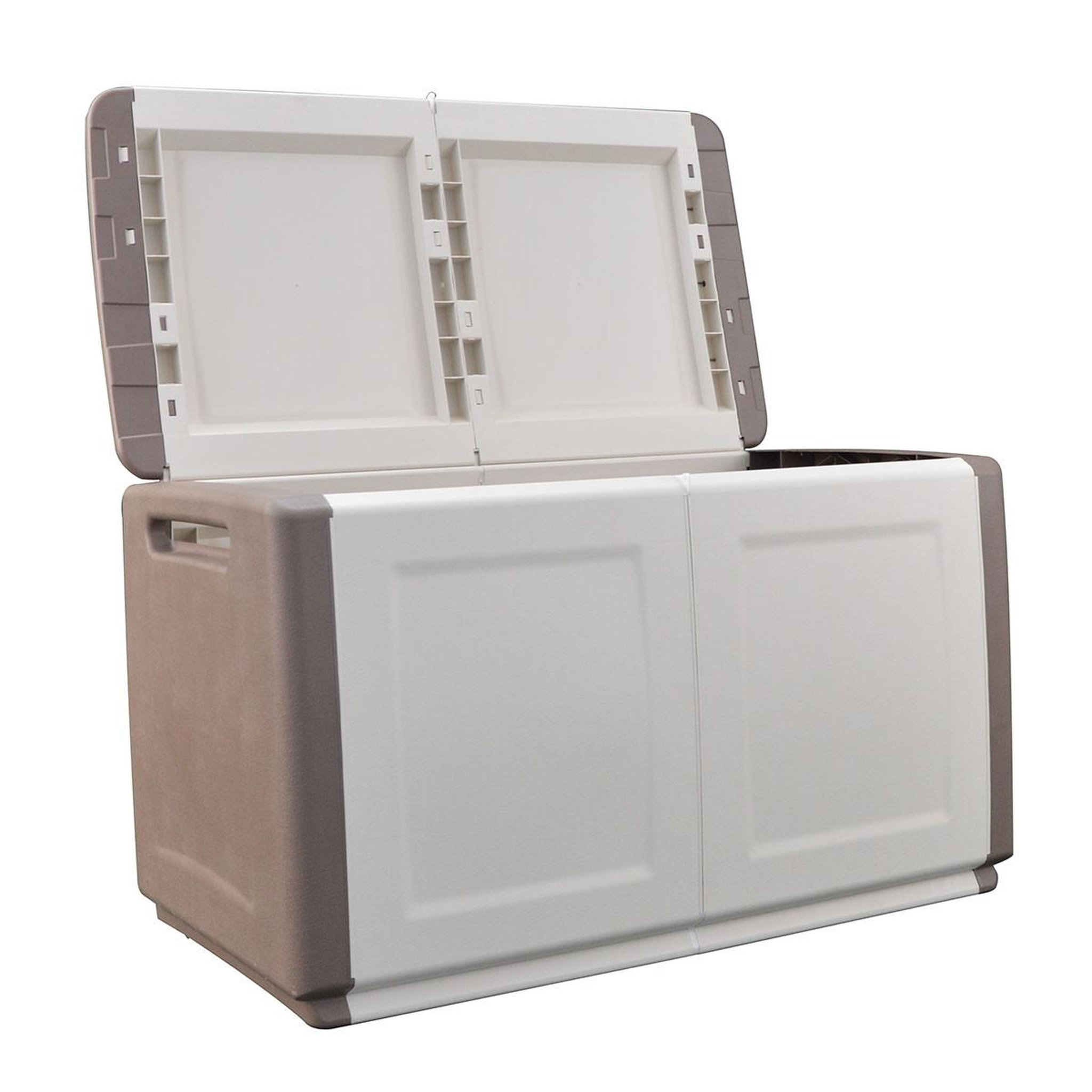 Voir la diapositive 5 : INTEC Coffre de Rangement Extérieur 230L Malle de Jardin Beige/Taupe 96 x 53 x H57cm Poignées de transport INTEC