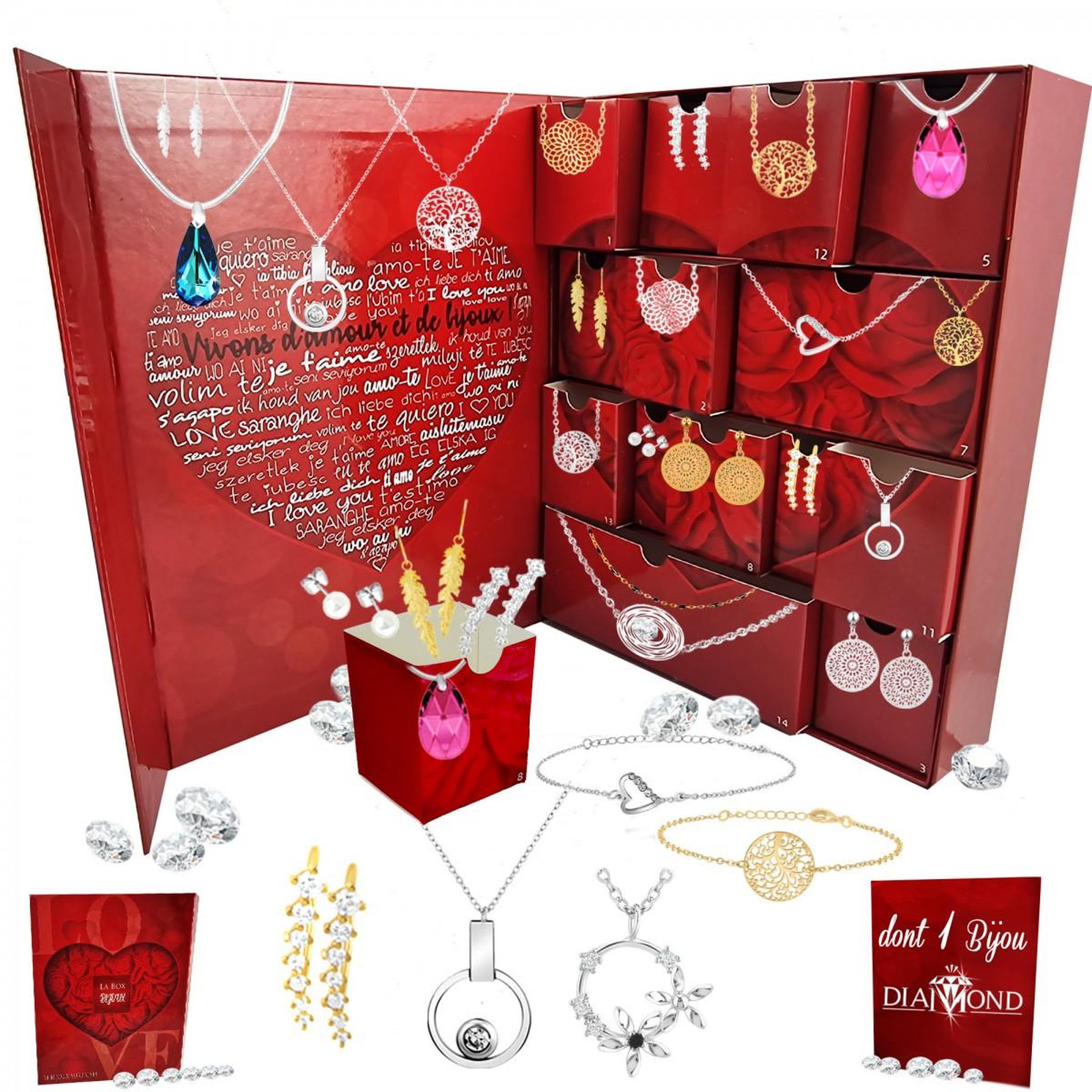 Voir la diapositive 1 : SC CRYSTAL Calendrier de l'avent SC Crystal - 14 bijoux dont un bijou orné d'un véritable DIAMANT