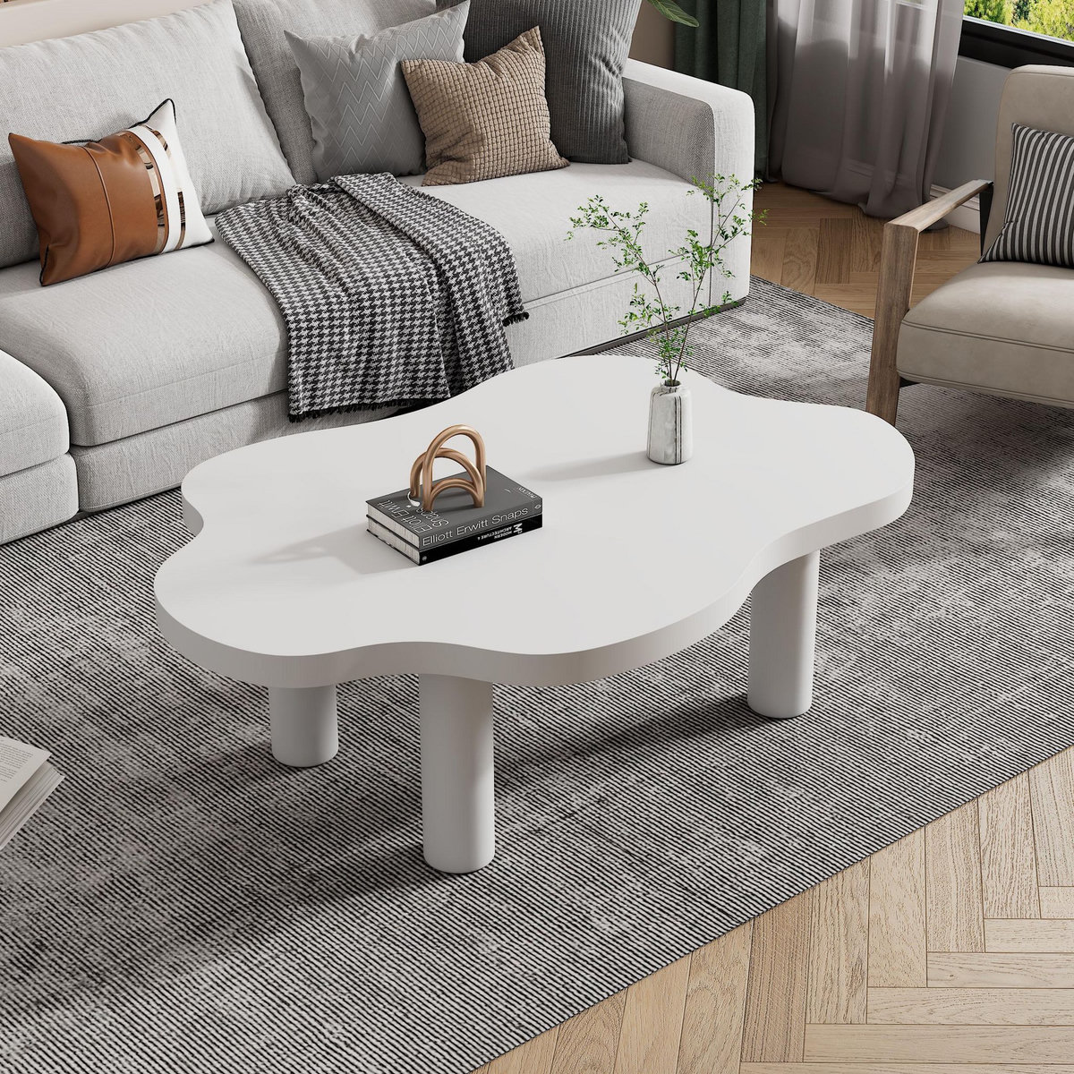 MERAX Table basse forme atypique blanc - 69.5x100.5 cm mdf